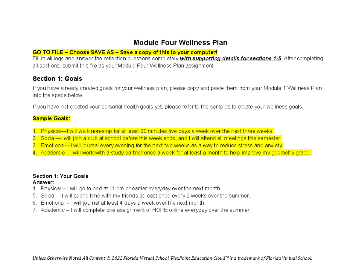 Module four wellness plan - Module Four Wellness Plan GO TO FILE ...