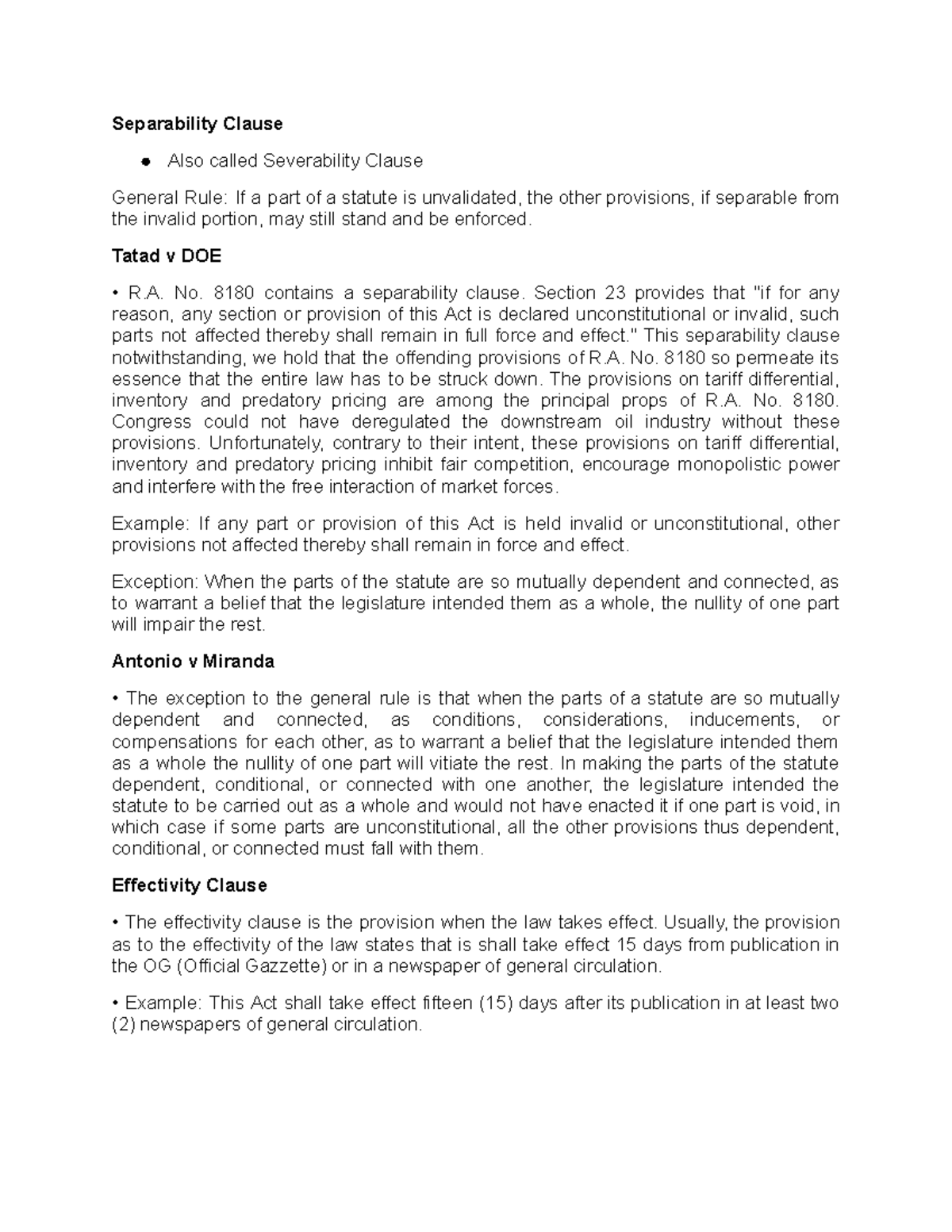 Separability Clause For educational purposes Separability Clause