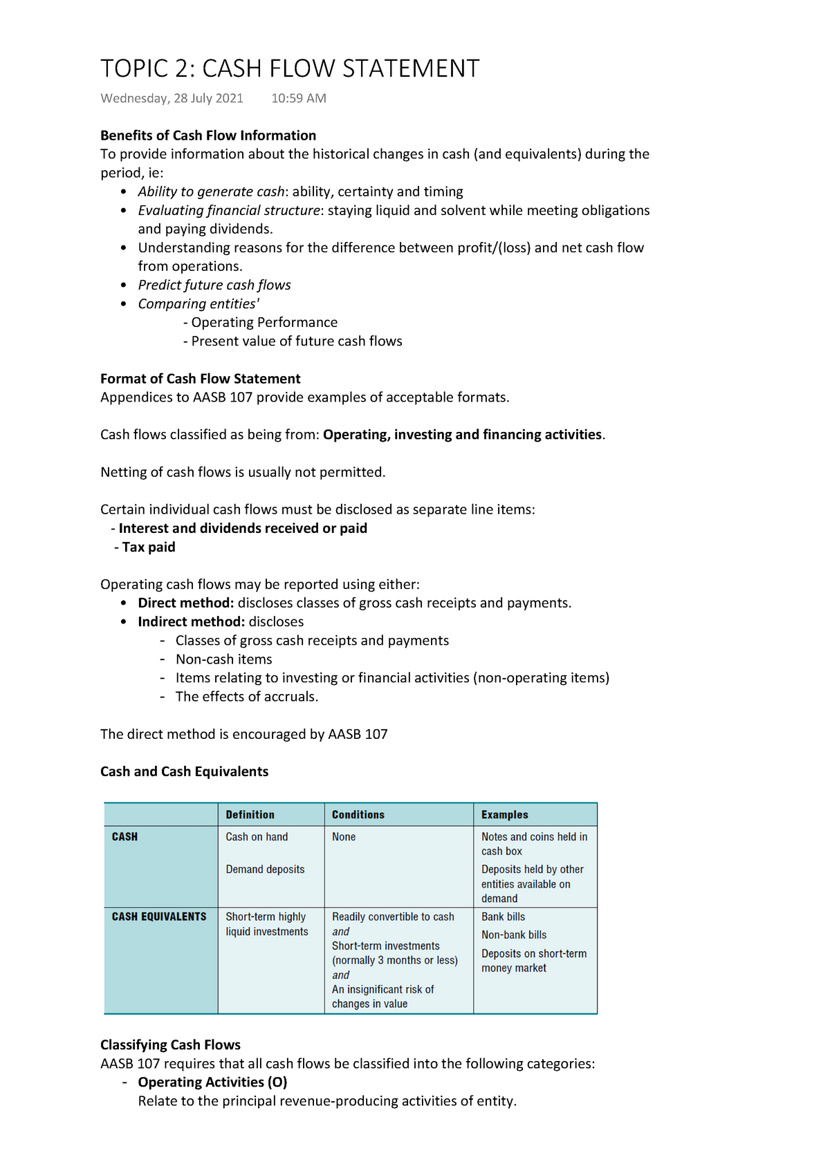 Topic 2 Cash Flow Statement - ACF2100 - Monash - Studocu