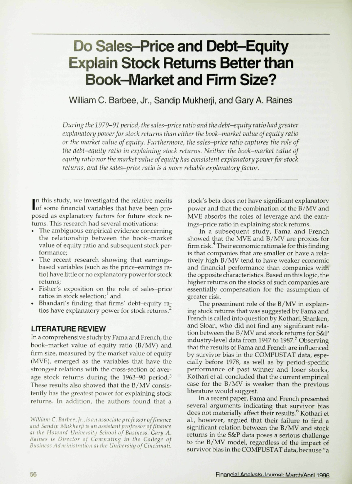 RESEARCH methods and paper for Research - Do Sales-Price and Debt ...