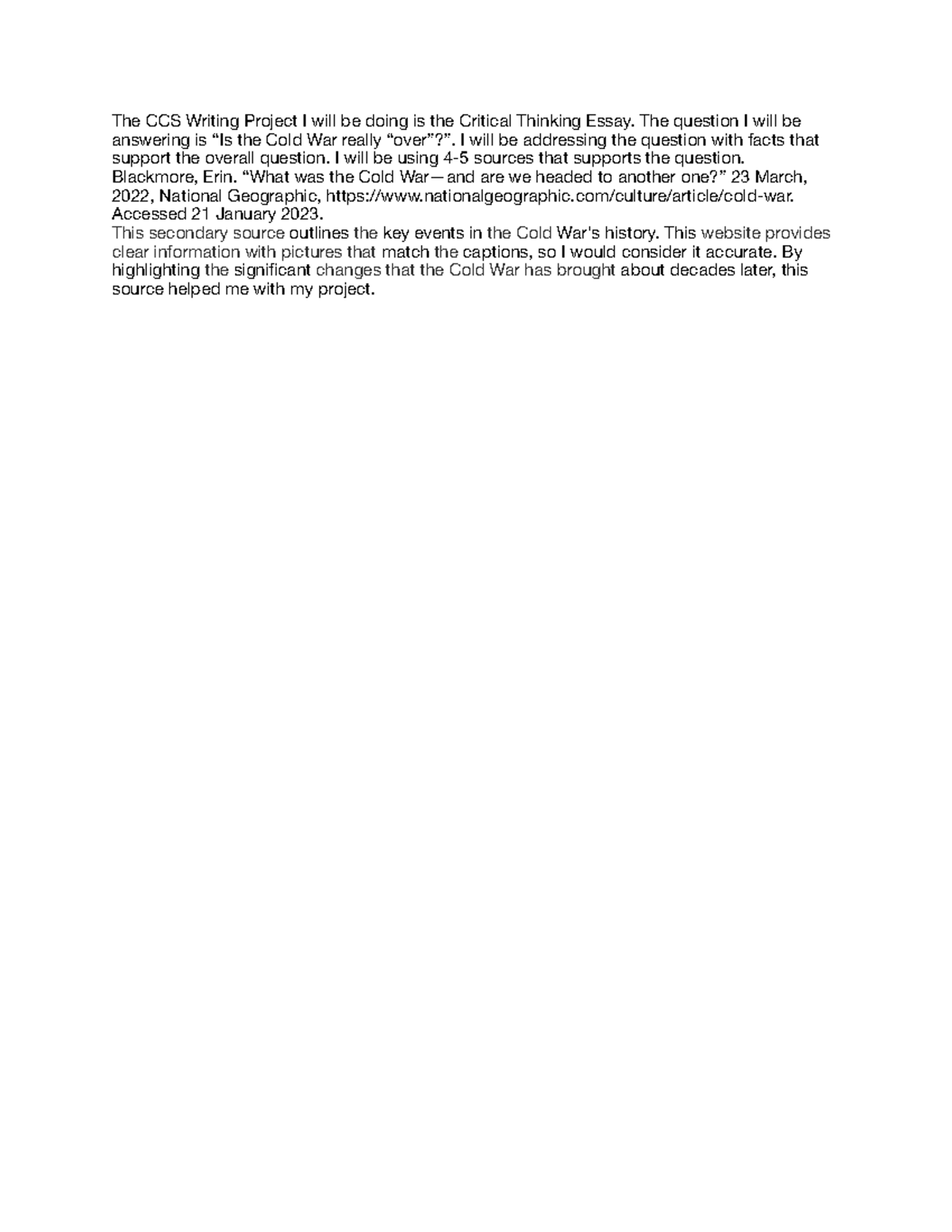 CCS Writing Project Preview - The CCS Writing Project I will be doing ...