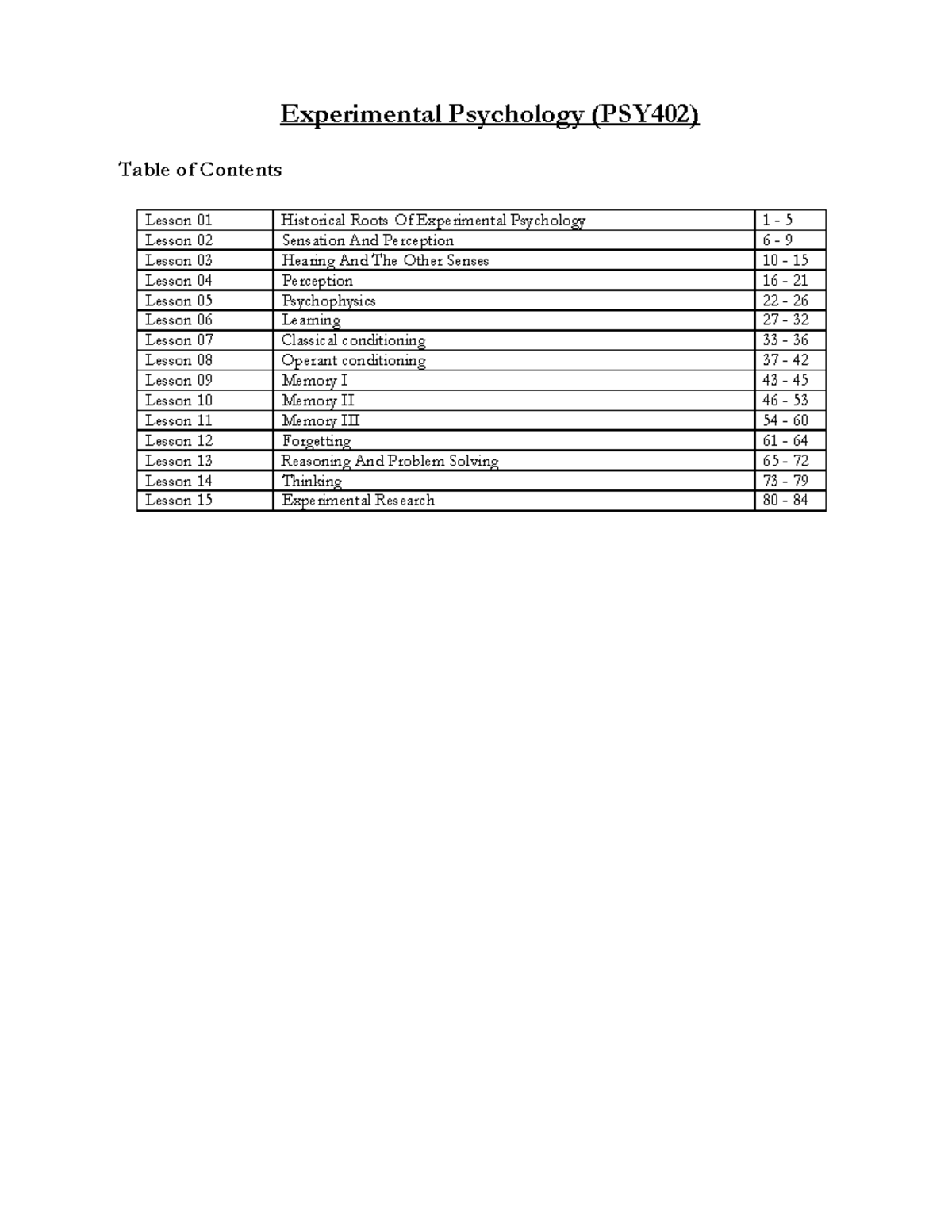 PSY402 Lesson 1-15 Final - Experimental Psychology (PSY402) Lesson 01 ...