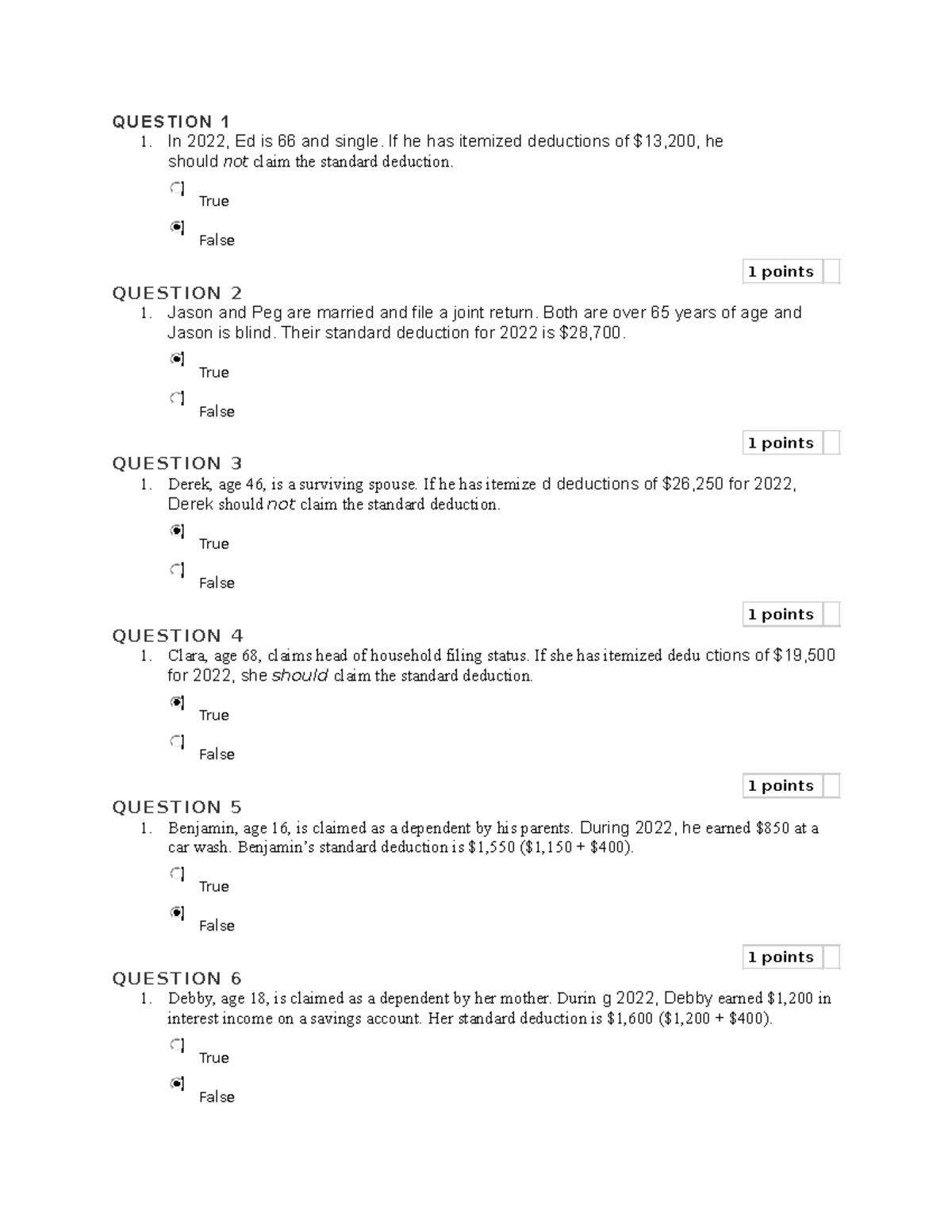 Exam1 - tax quiz - QUESTION 1 In 2022, Ed is 66 and single. If he has  itemized deductions of - StuDocu