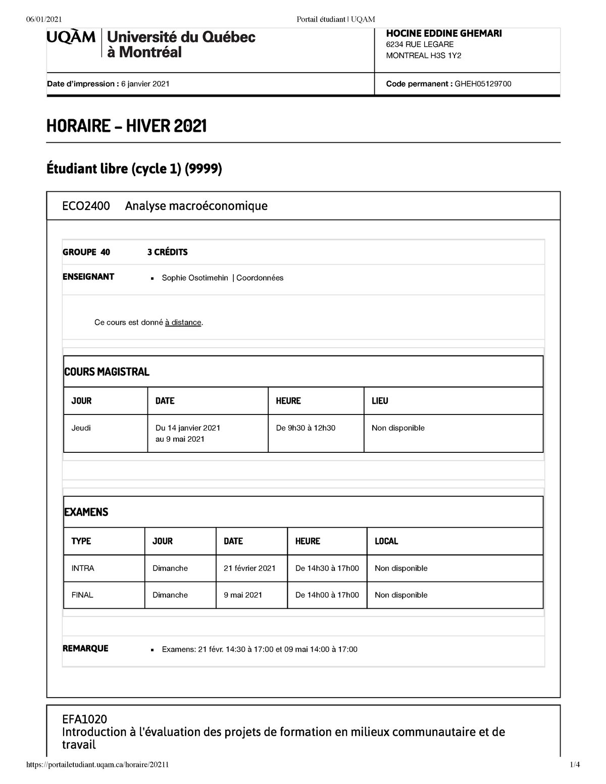 Horaire UQAM Notes de cours 14 HOCINE EDDINE GHEMARI6234 RUE