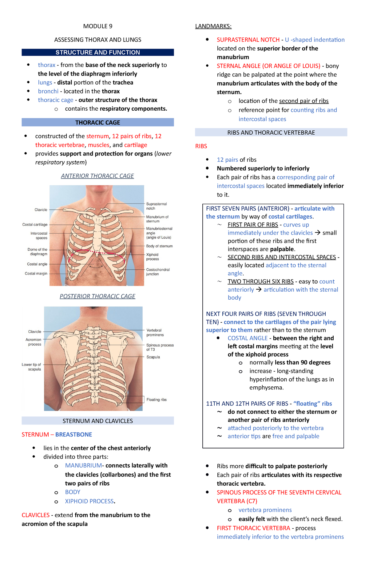 Module 10 Assessing Lungs And Thorax 1 - Module 9 Assessing Thorax And 