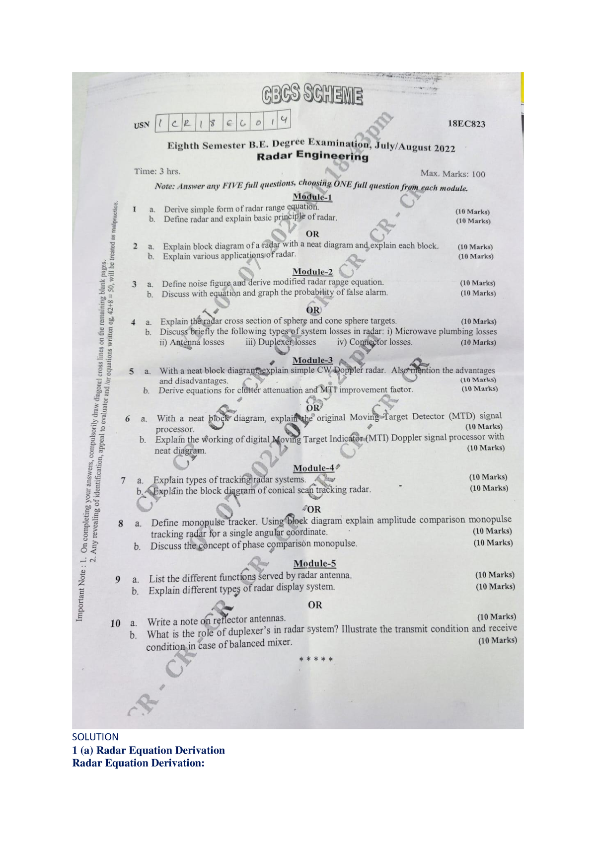 VTU Exam Question Paper With Solution Of 18EC823 Radar Engineering July   Thumb 1200 1697 