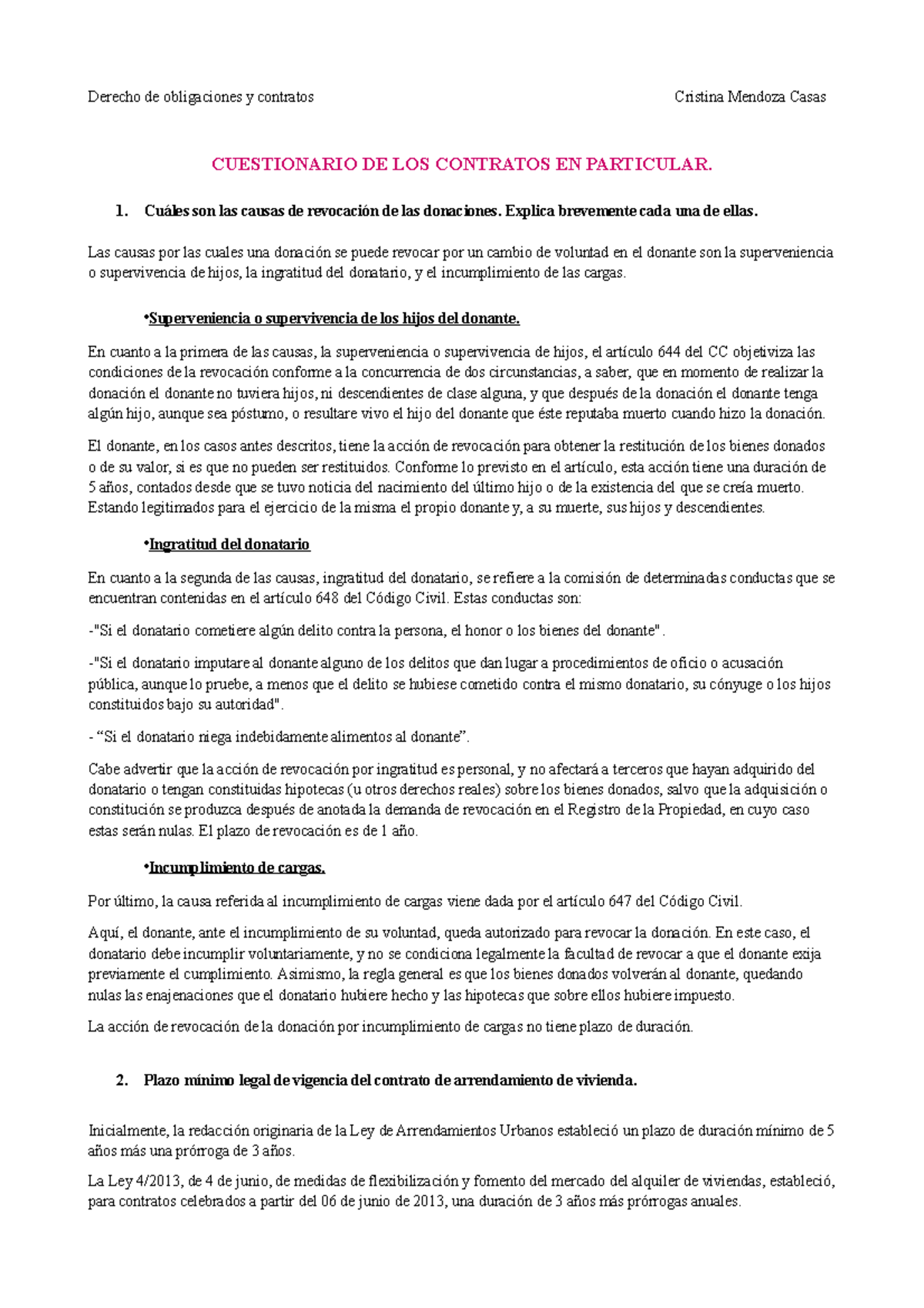 Cuestionario Contratos Particulares - Derecho De Obligaciones Y ...