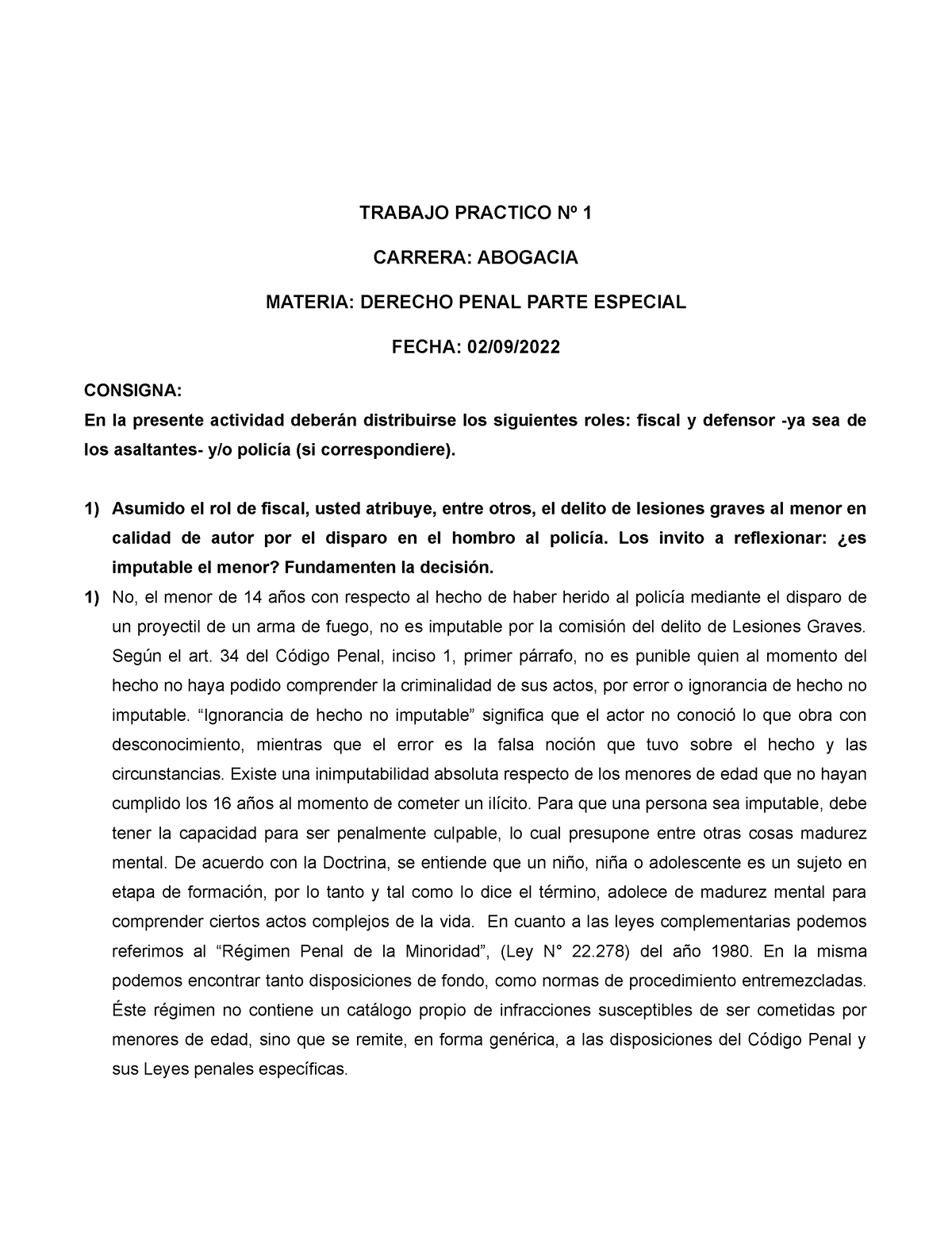 Trabajo Practico N Derecho Penal Parte Especial Trabajo Practico N Carrera