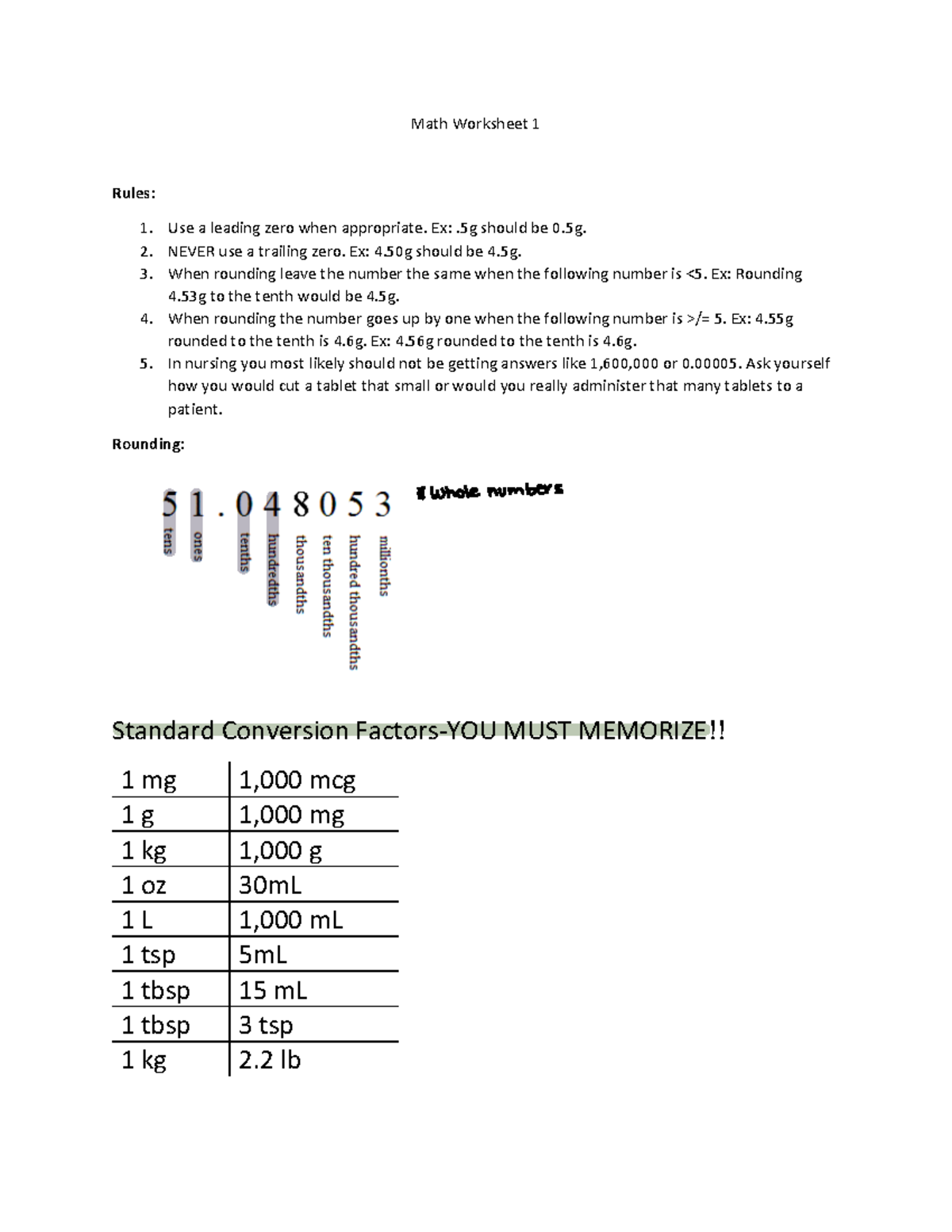 Intro+to+Math-+Week+2+of+Lab+%281%29 - Math Worksheet 1 Rules: 1. Use a ...