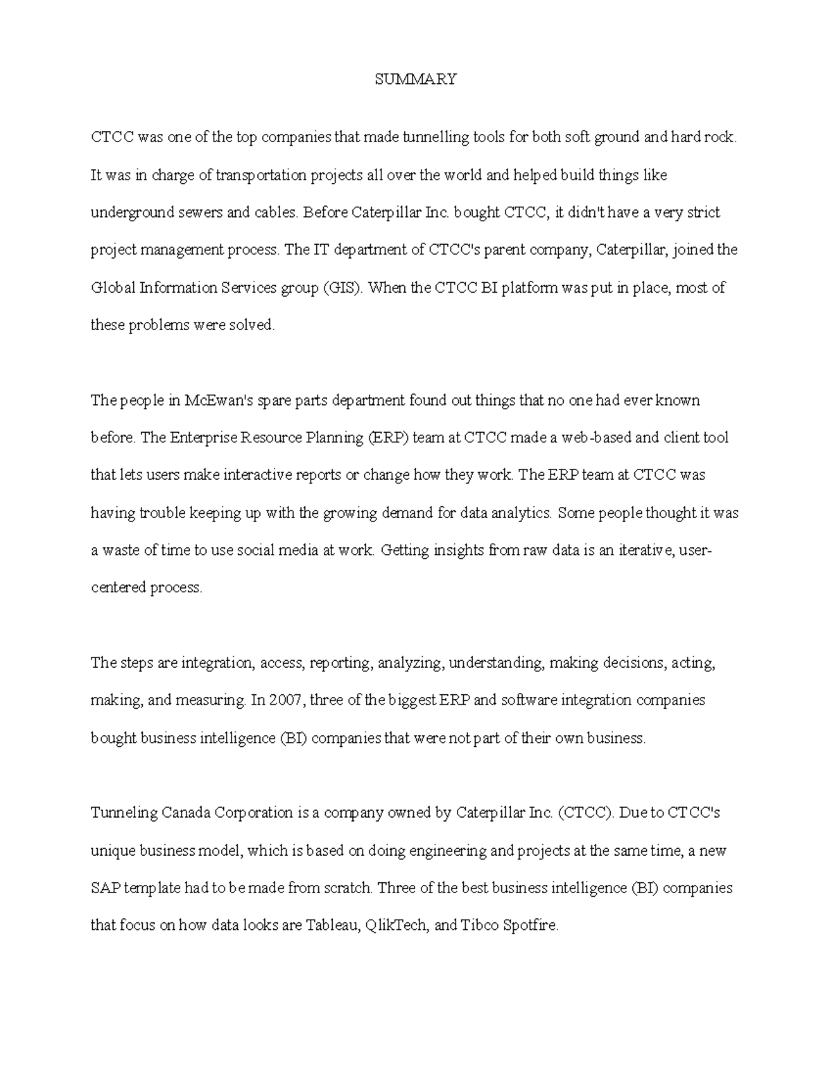 Caterpillar Tunneling TERM Paper - SUMMARY CTCC was one of the top ...