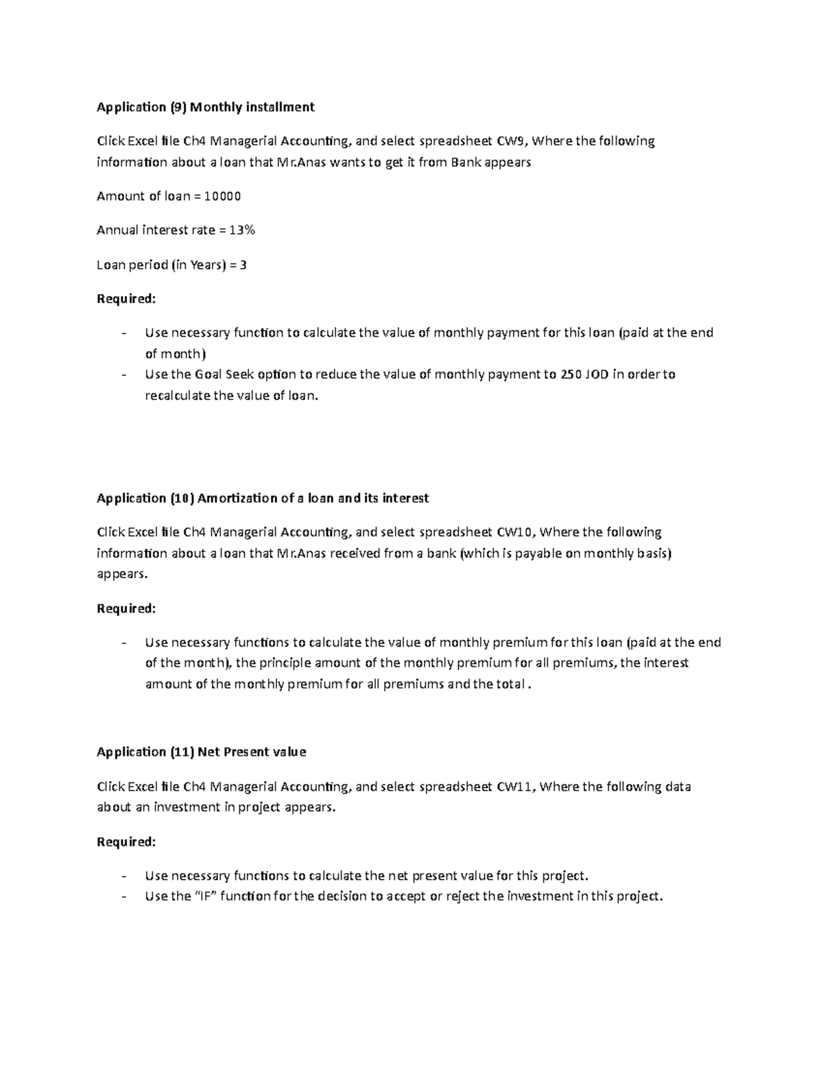 Ch4 Application 9-16 - summary - Application (9) Monthly installment ...