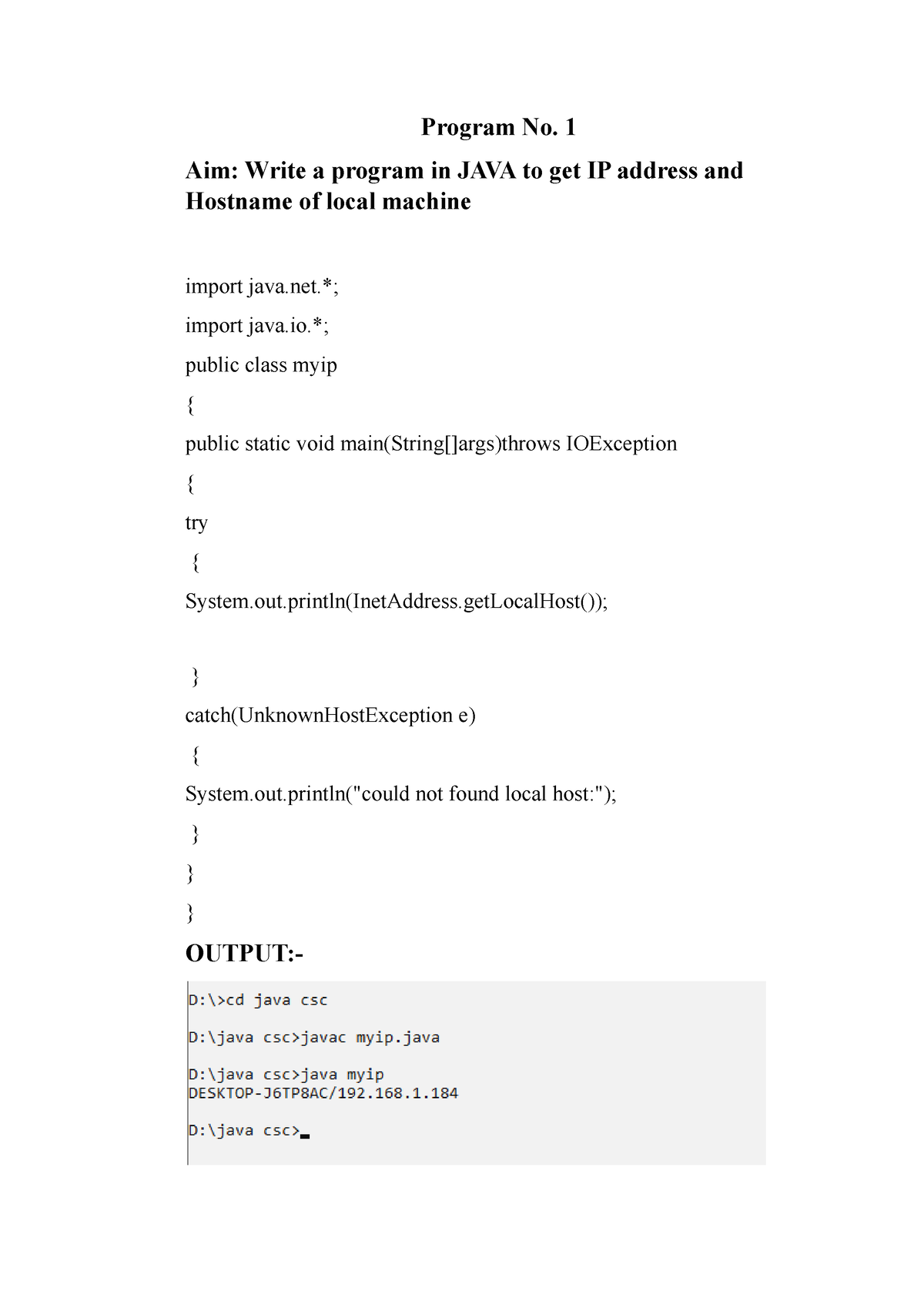 csc-progrm-program-no-1-aim-write-a-program-in-java-to-get-ip