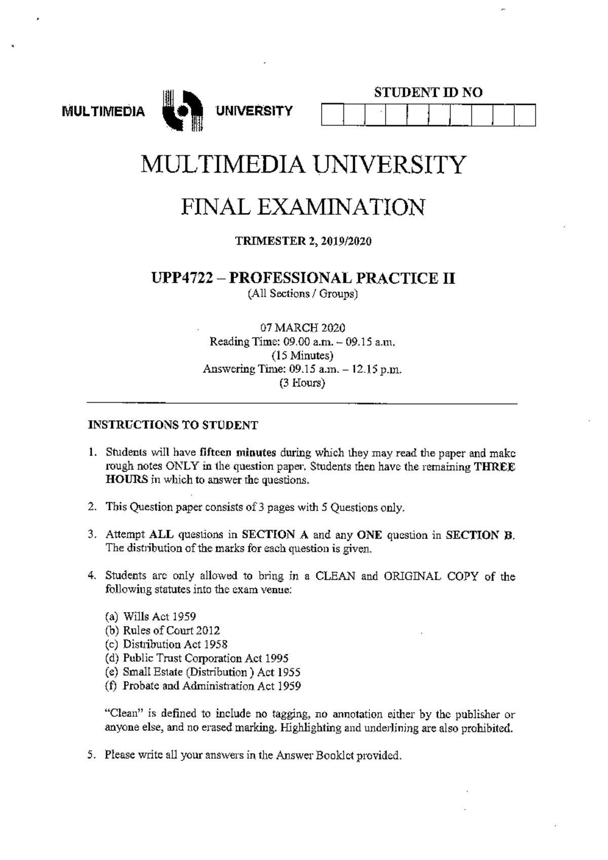 45951 Past Year Question - Professional Practice II - MMU - Studocu