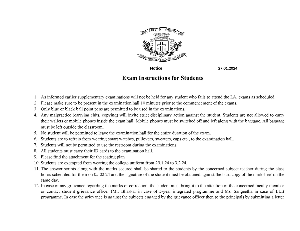 Exam instructions students 27 - Notice 27. Exam Instructions for ...