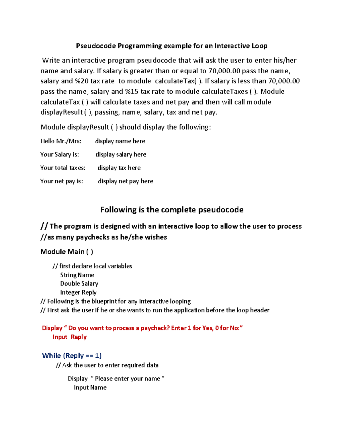 Chapter 4 study - Pseudocode Programming example for an Interactive ...