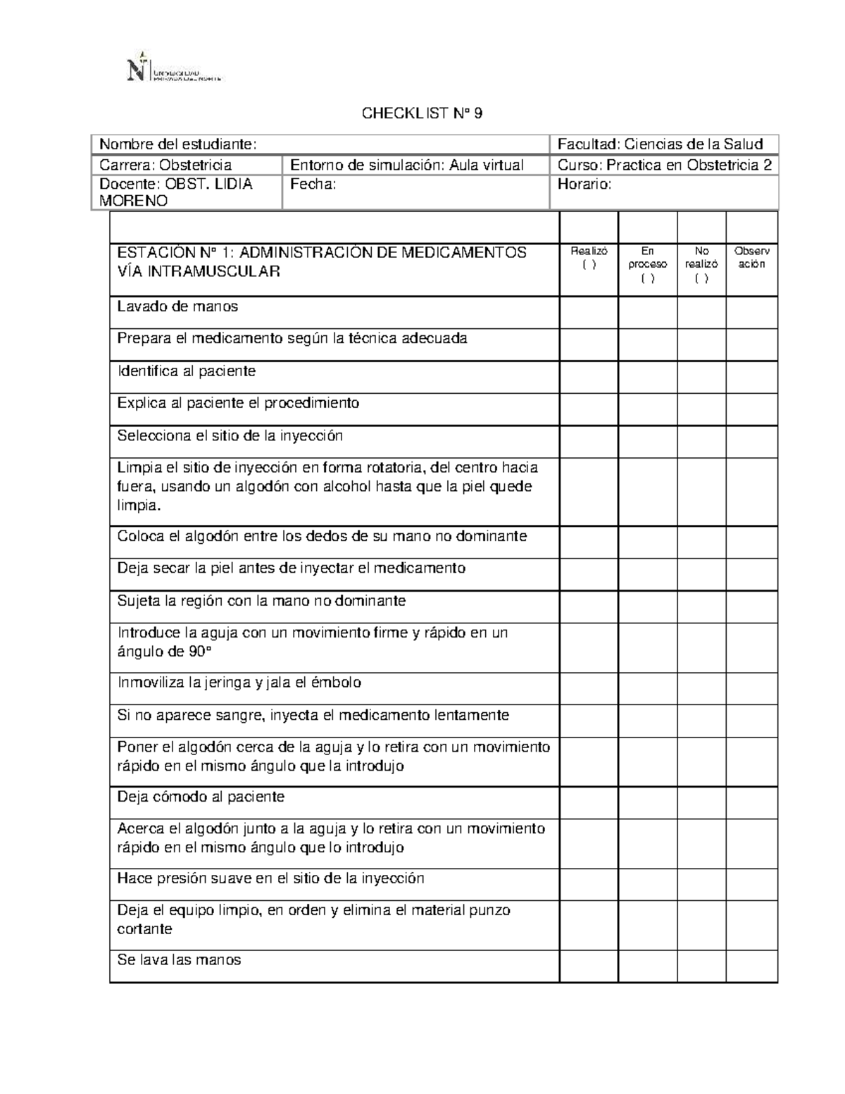 Checklist inyectables intradermica, subcutanea - Fundamentos de ...