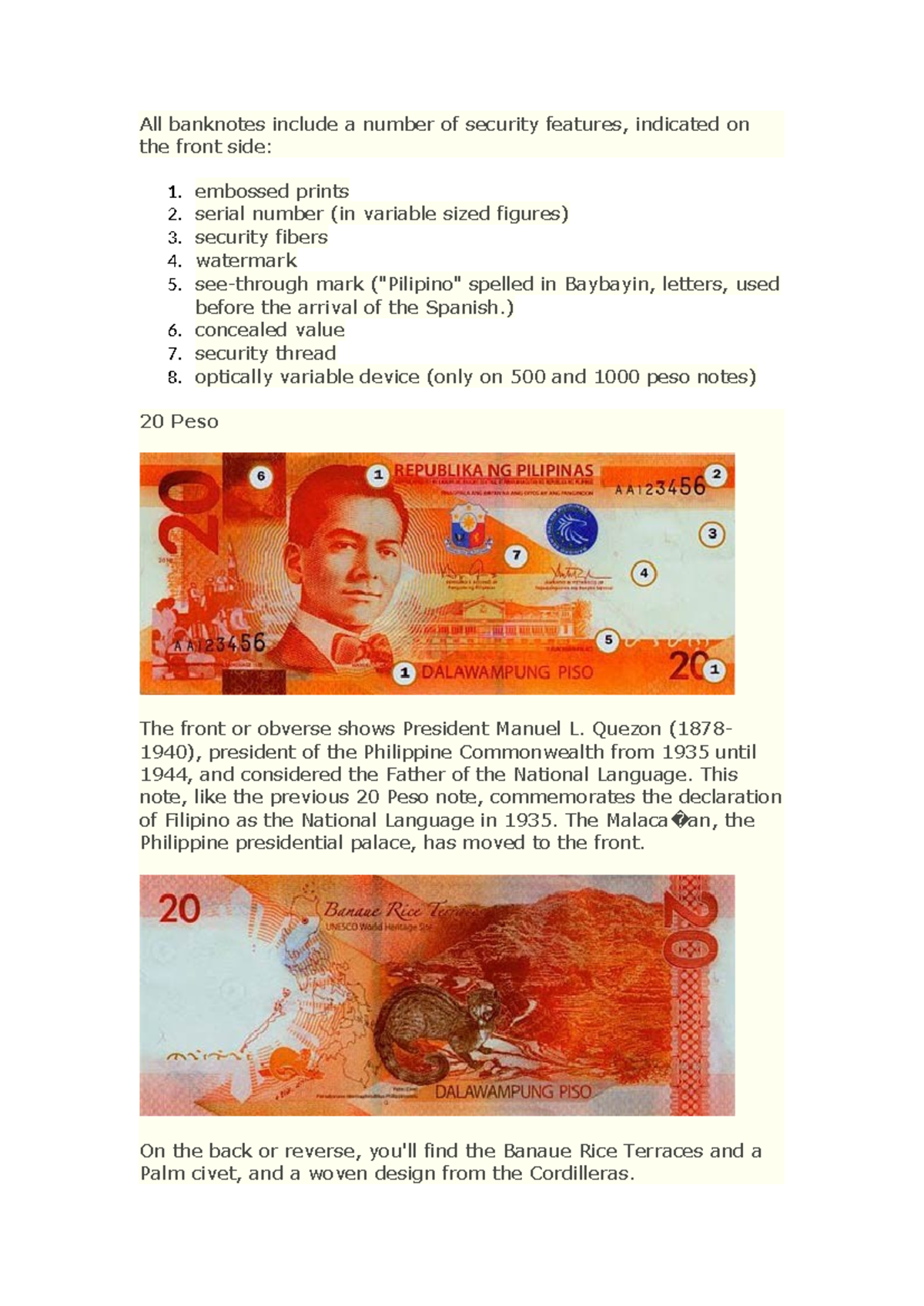 All banknotes include a number of security feature - embossed prints 2 ...