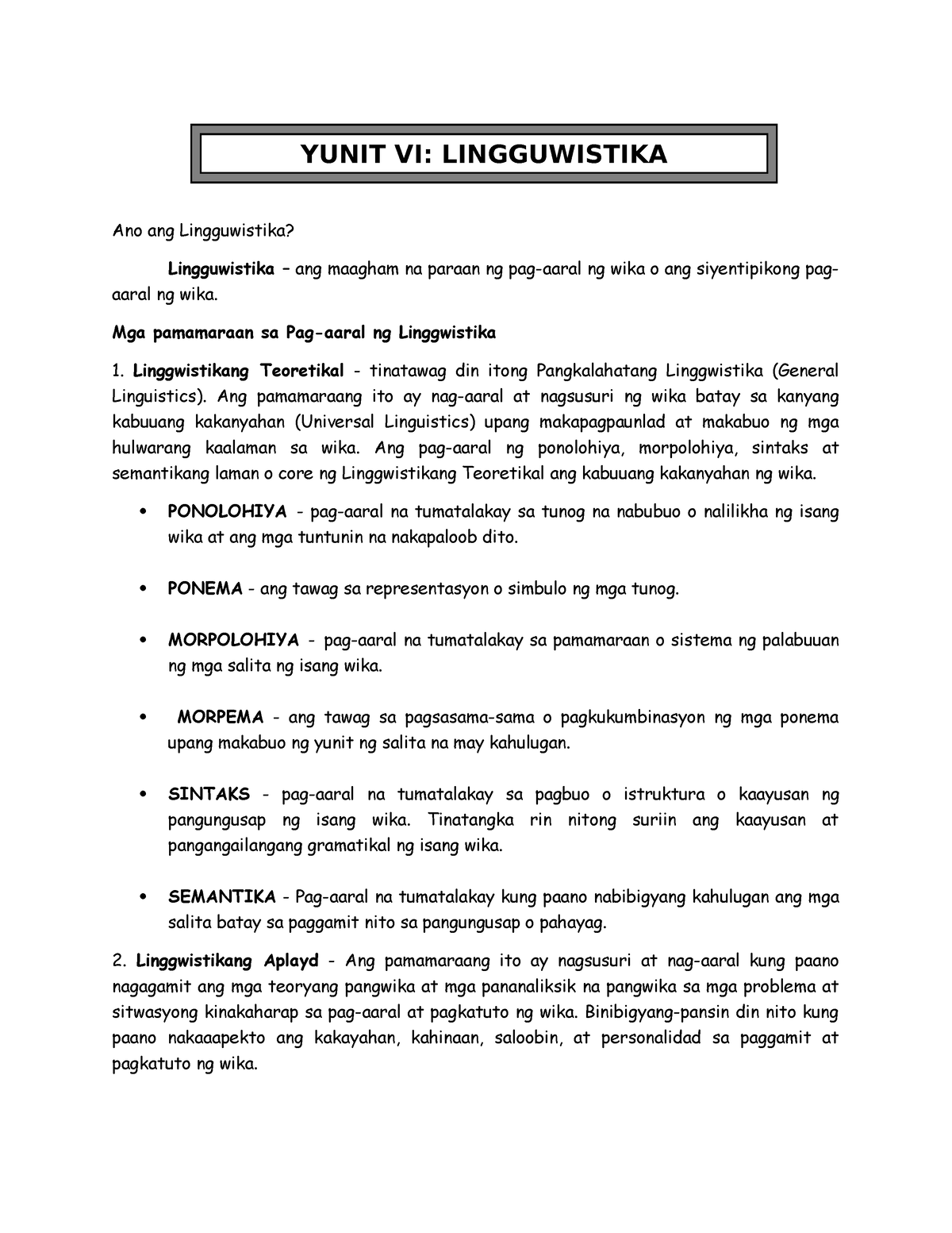 GEE 1 Yunit 6 7 Complete - Summar Of Lecthre - Ano Ang Lingguwistika ...