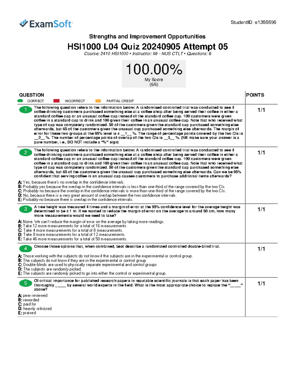 Exam Taker Answer Report tut4 - Strengths and Improvement Opportunities ...