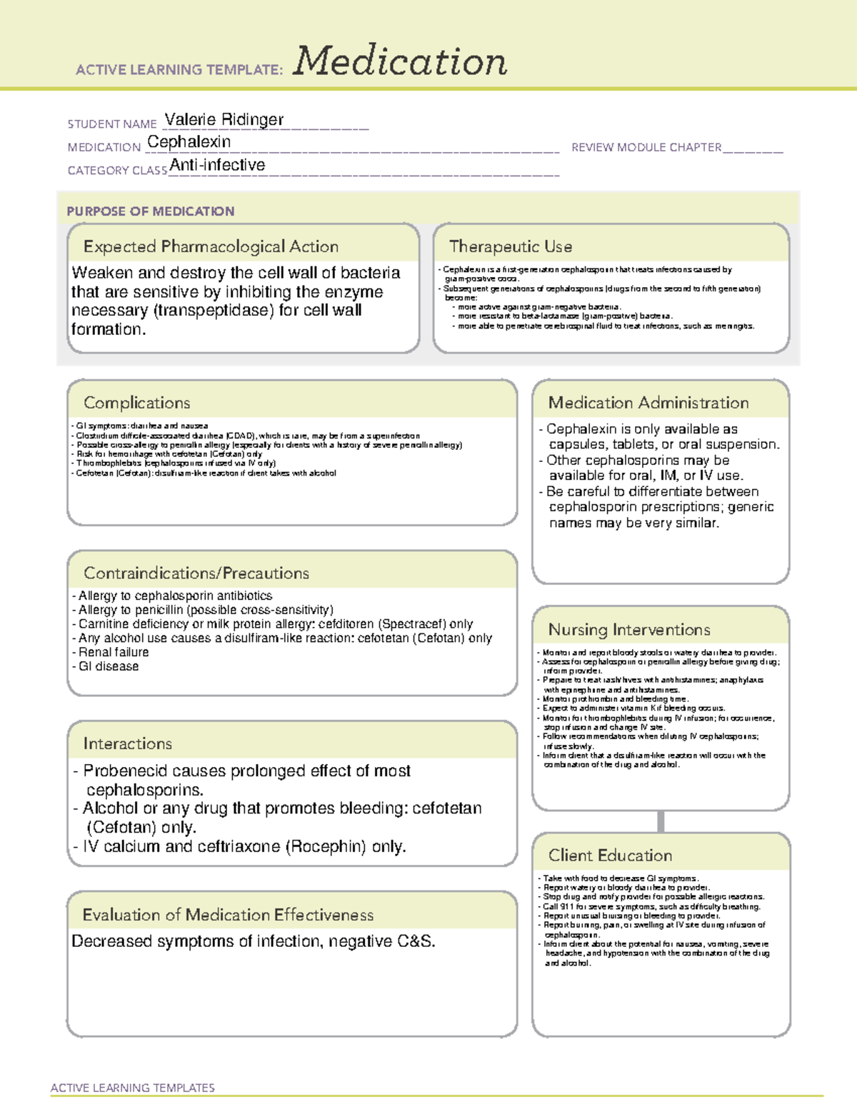 Medication Cephalexin - ACTIVE LEARNING TEMPLATES Medication STUDENT ...