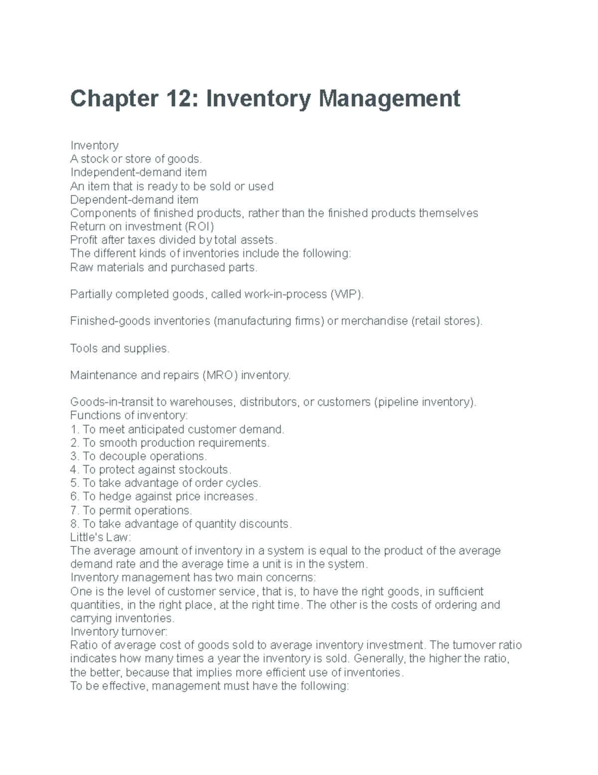 Chapter 12 Inventory Management Chapter 12 Inventory Management