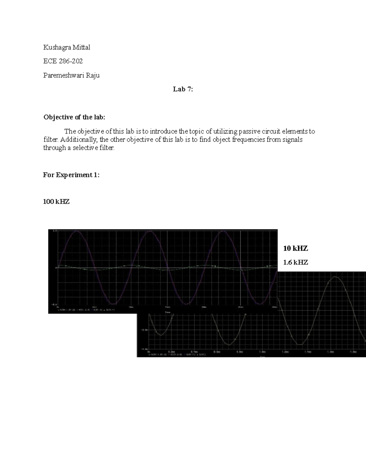 Ece 286 Lab 7 Ece 286 Lab 7 Kushagra Mittal Ece 286 Paremeshwari