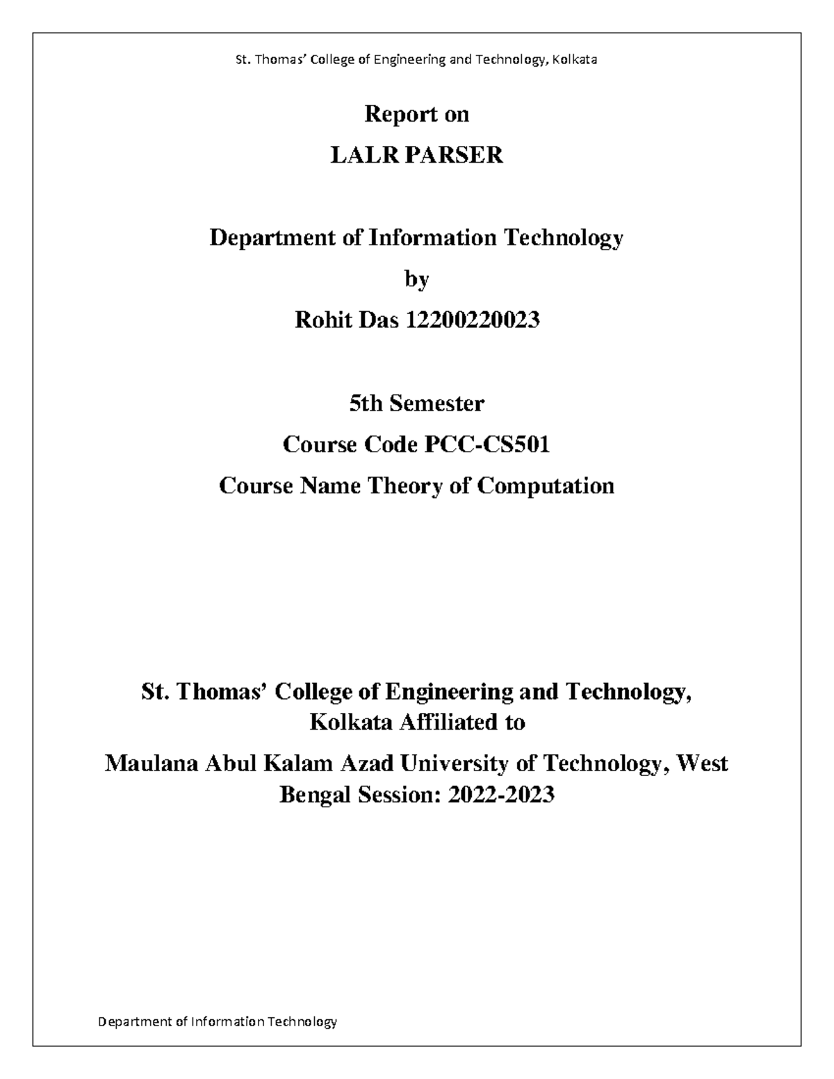 122002 20023 Rohit Das 13 - Report on LALR PARSER Department of ...
