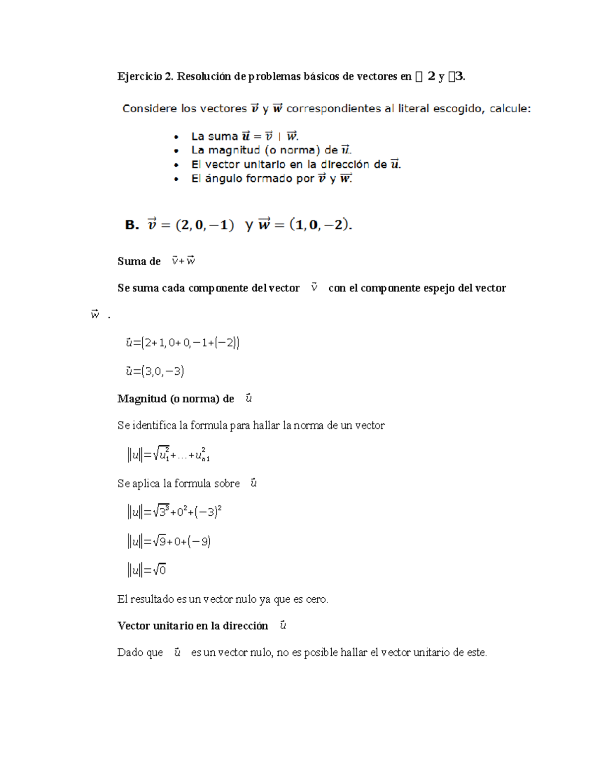 Ejercicio 2 Resolución De Problemas Básicos De Vectores En 𝑹 𝟐 Y 𝑹𝟑