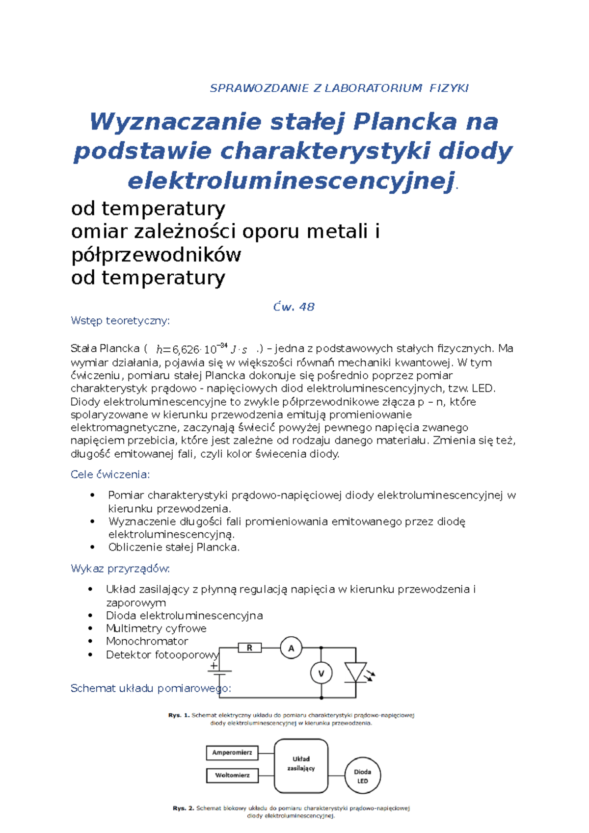 Sprawko 48 - Stopień: 5,5 - SPRAWOZDANIE Z LABORATORIUM FIZYKI ...