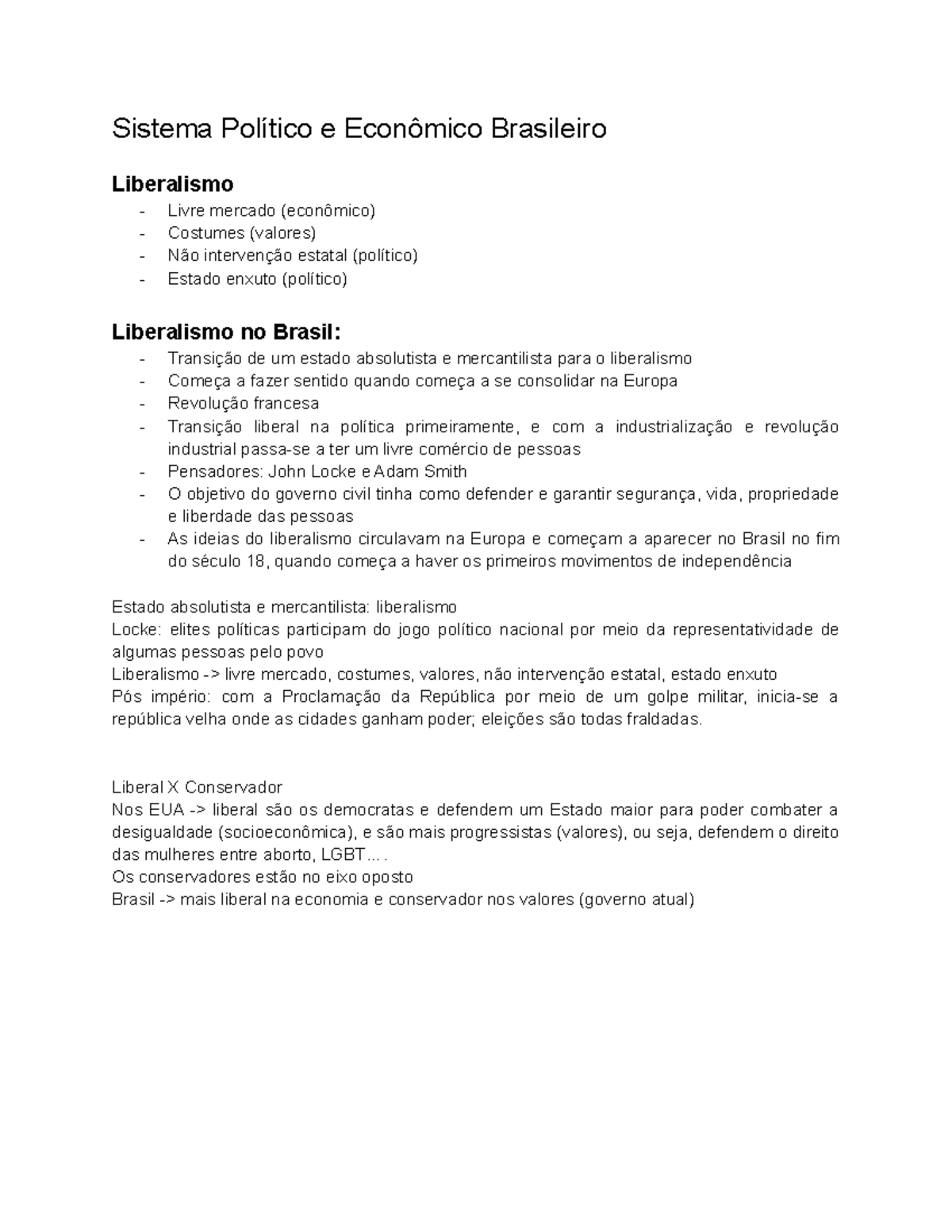 Sistema Político e Econômico Brasileiro - Liberalismo - Sistema ...