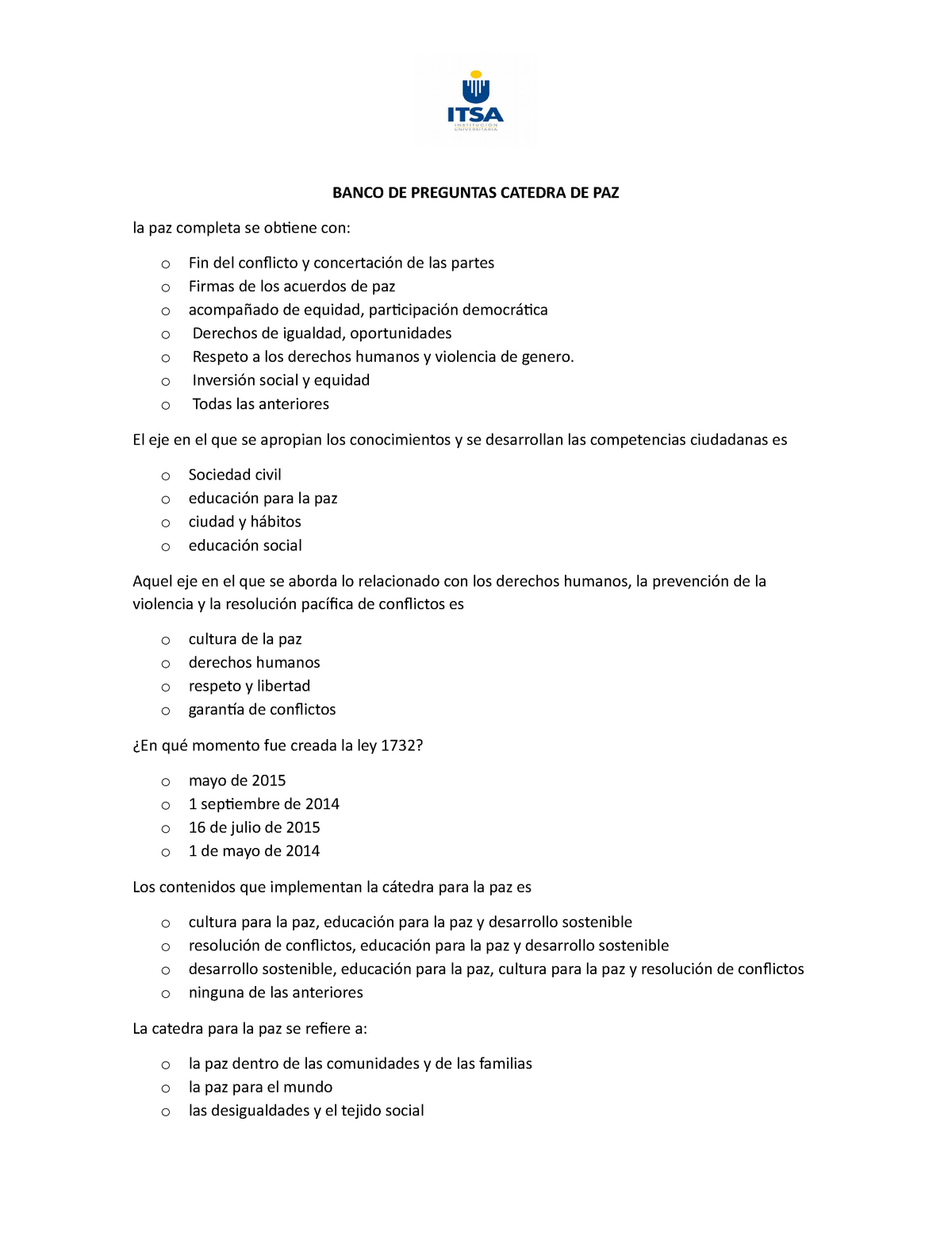 Banco DE Preguntas Catedra DE PAZ - BANCO DE PREGUNTAS CATEDRA DE PAZ ...