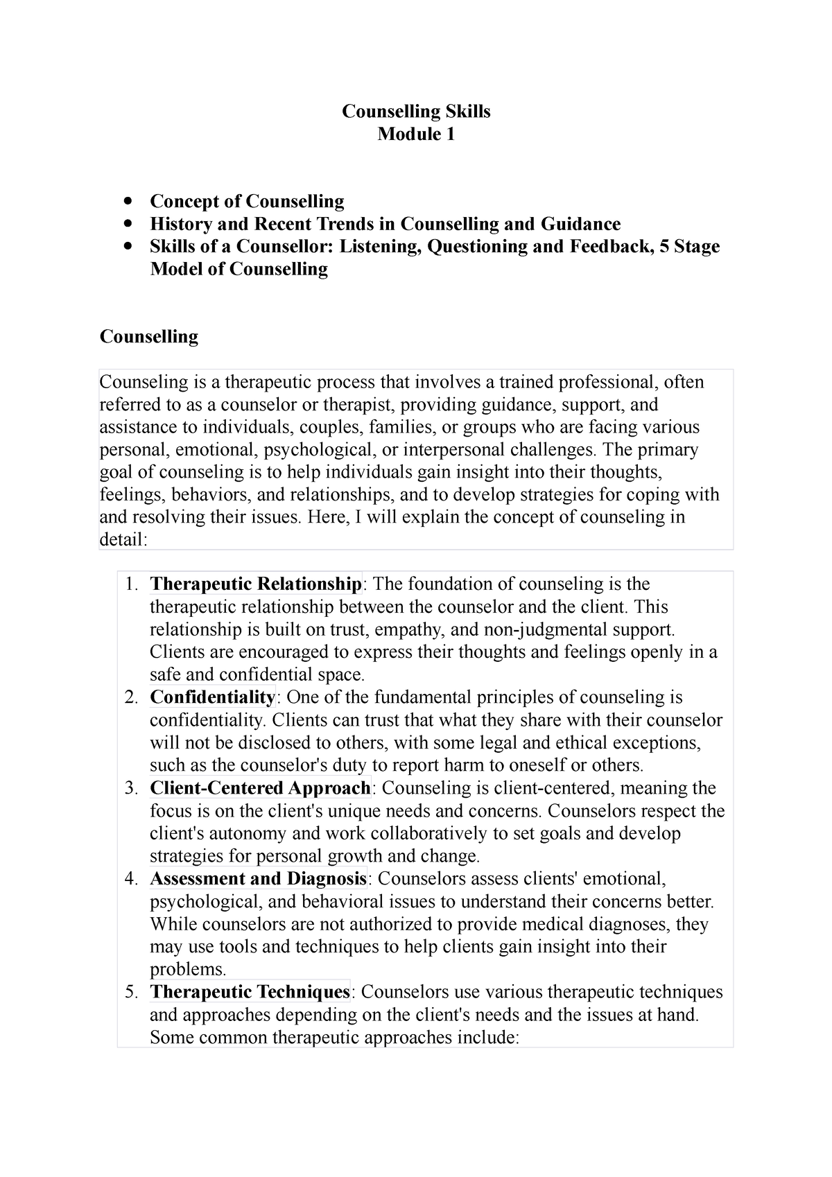 Counselling - Module 1 - Counselling Skills Module 1 Concept Of ...