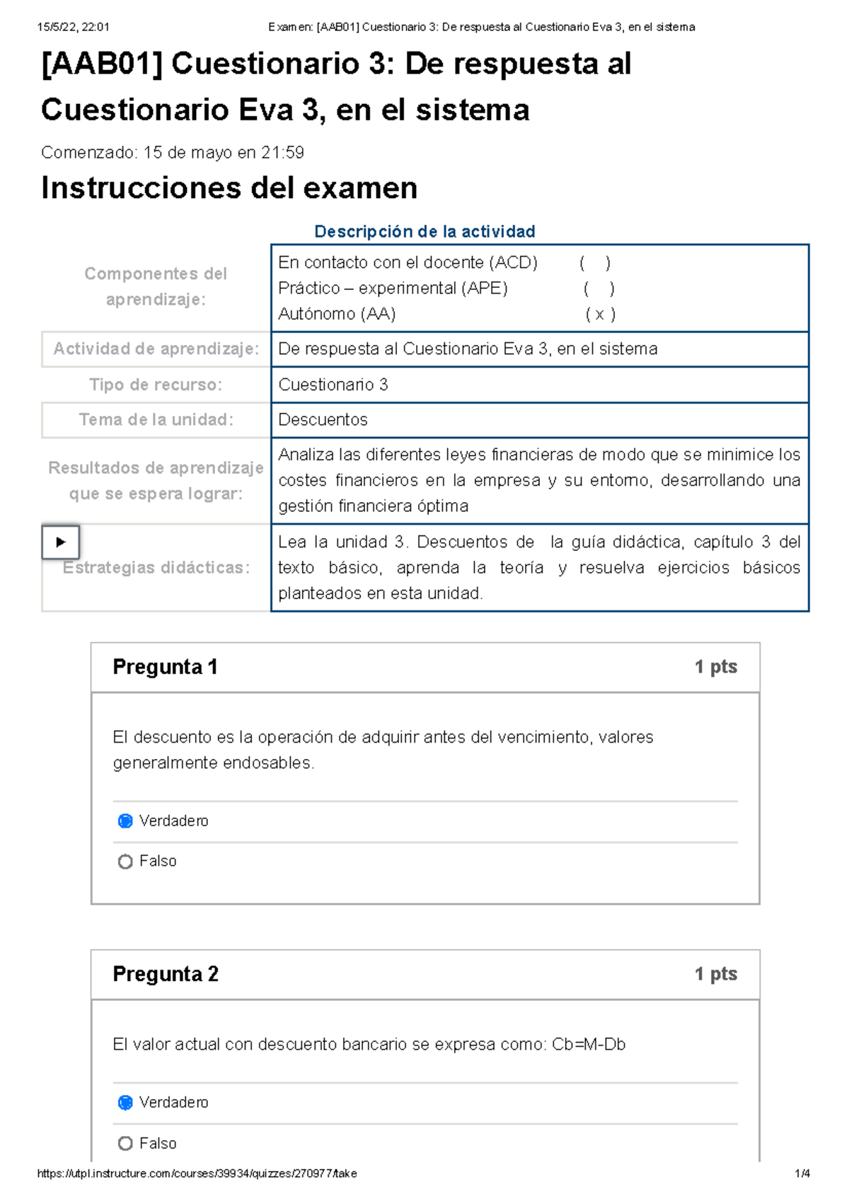 Examen [AAB01] Cuestionario 3 De Respuesta Al Cuestionario Eva 3, En El ...