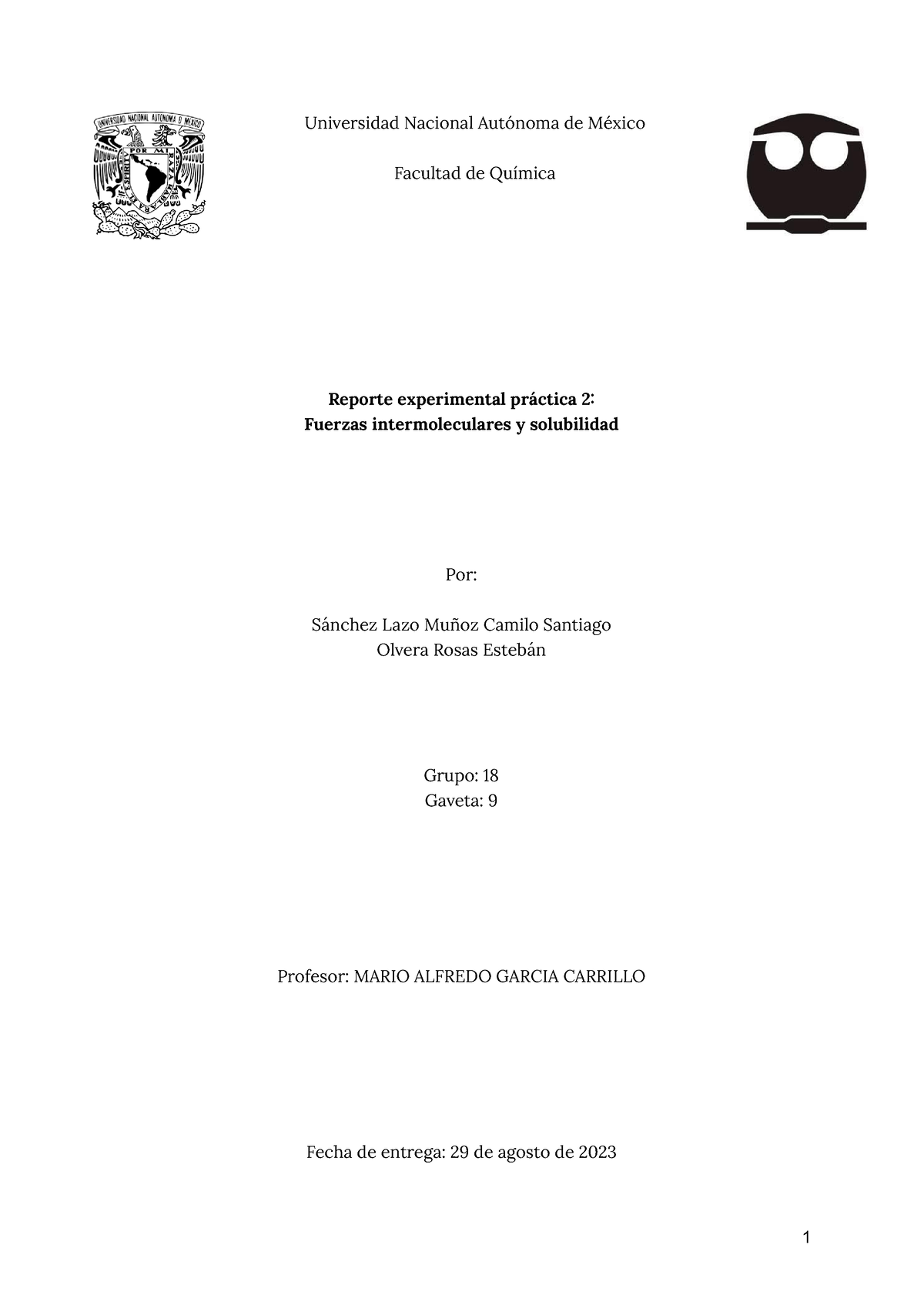 práctica 2: Fuerzas intermoleculares y solubilidad - Universidad ...