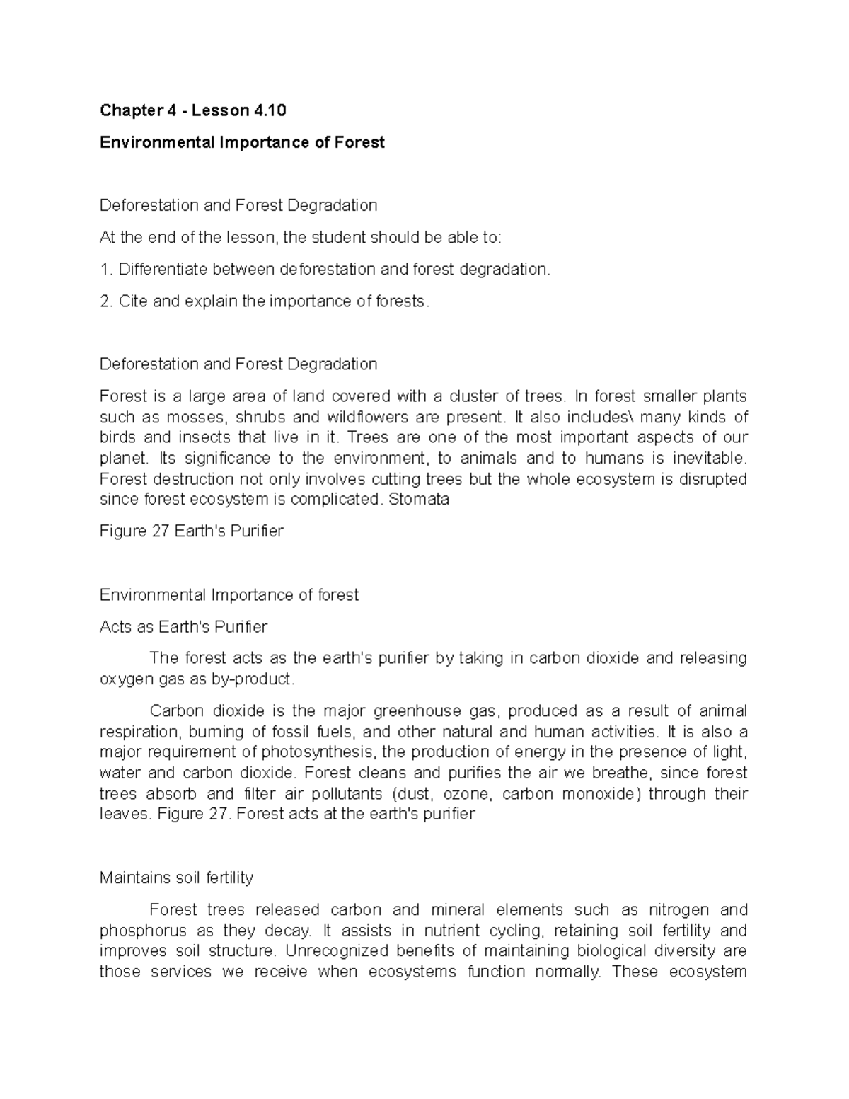 what is the environmental importance of forest class 9 answer