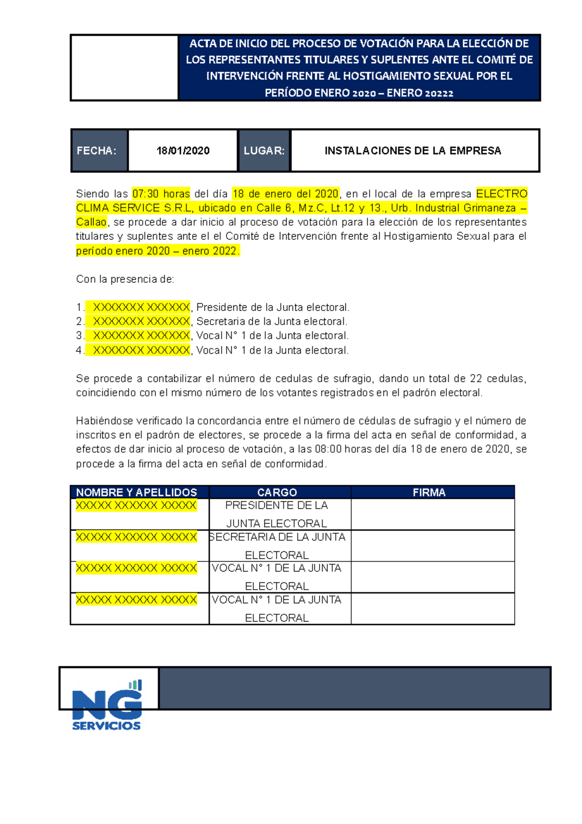 ACTA DE Inicio DEL Proceso DE Votación CIHS - ACTA DE INICIO DEL ...