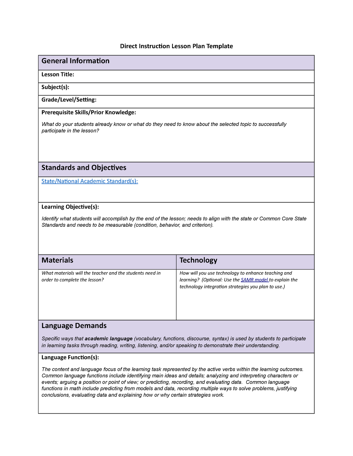 Direct instruction lesson plan template Direct Instruction Lesson