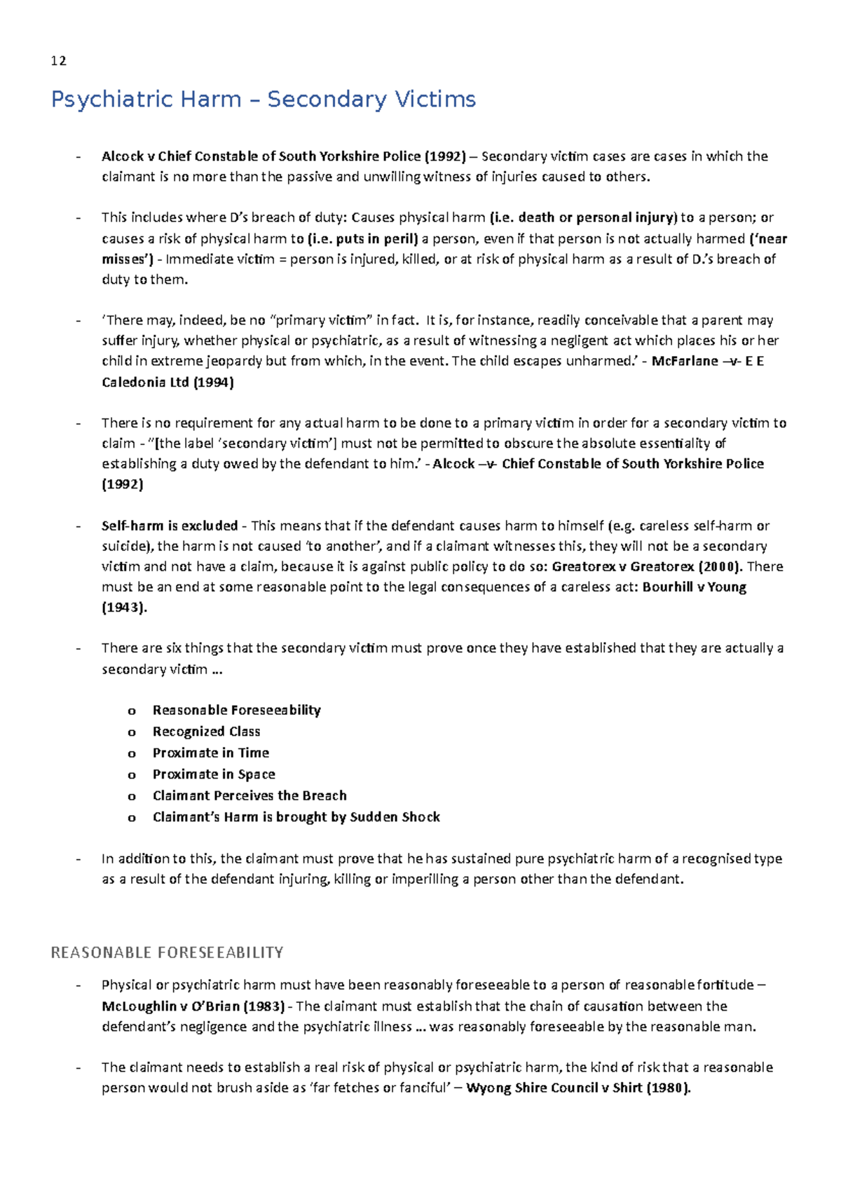 12. Negligence Psychiatric Harm Psychiatric Harm Secondary
