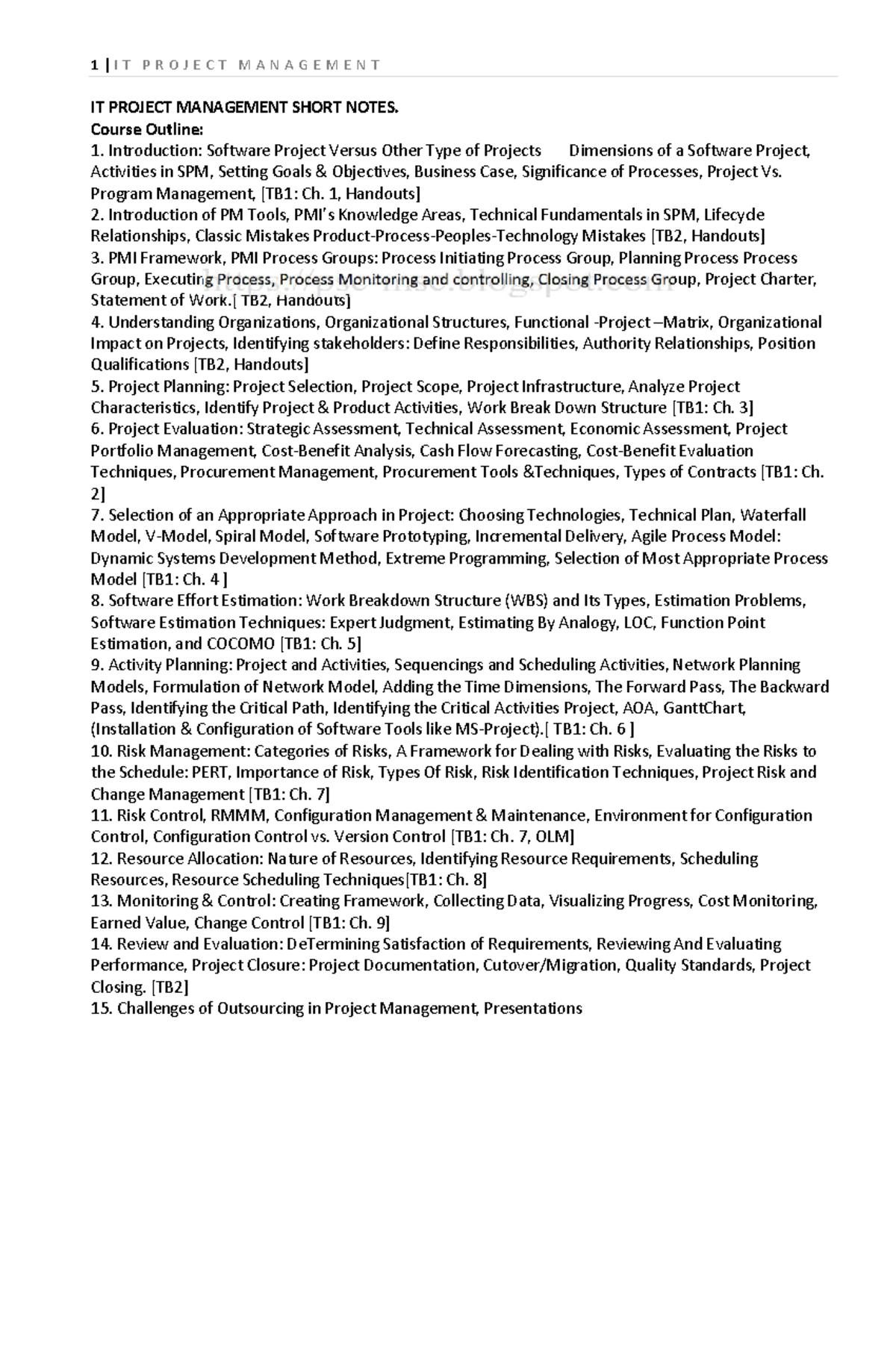 SPM Notes of students - IT PROJECT MANAGEMENT SHORT NOTES. Course ...