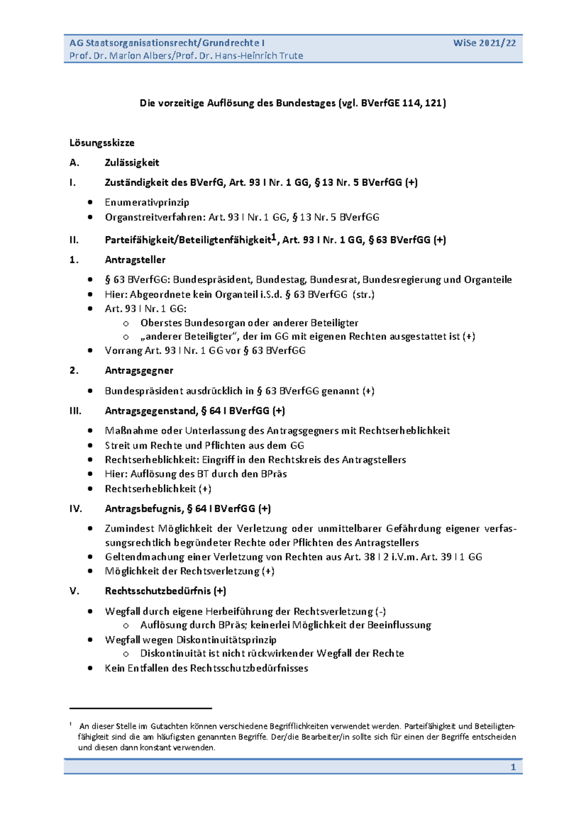 07 Loesung Übung Prof. Dr. Marion Albers/Prof. Dr. HansHeinrich Trute Die vorzeitige