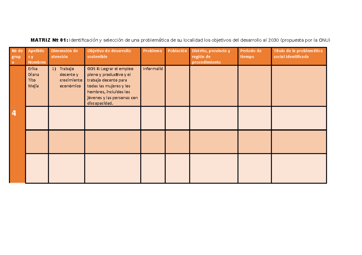Matriz - xvcvhfghfg - MATRIZ No 01: Identificación y selección de una ...