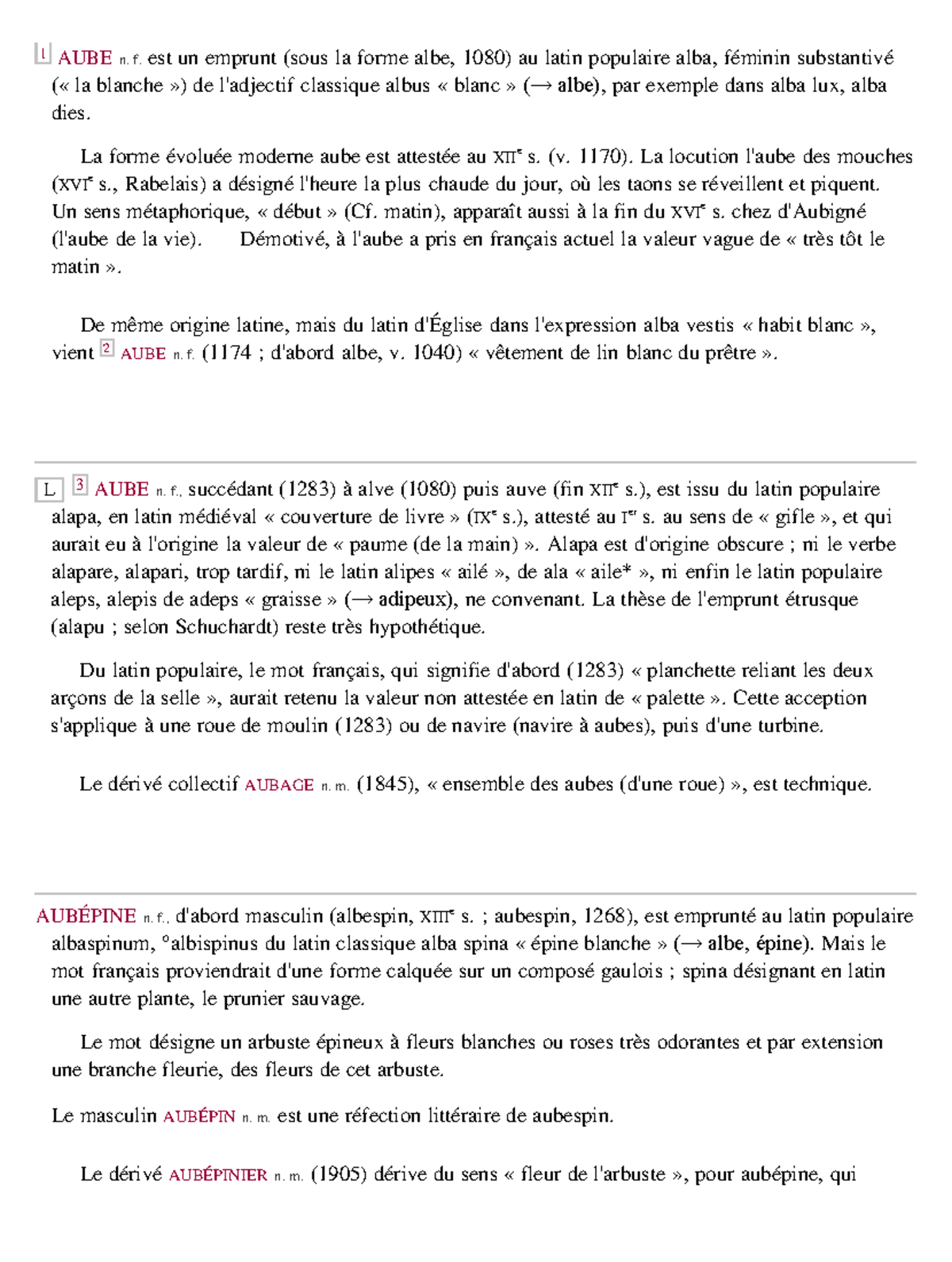 Le Lexique De La Lettre A 615 1 AUBE N F Est Un Emprunt Sous La Forme Albe 1080 Au