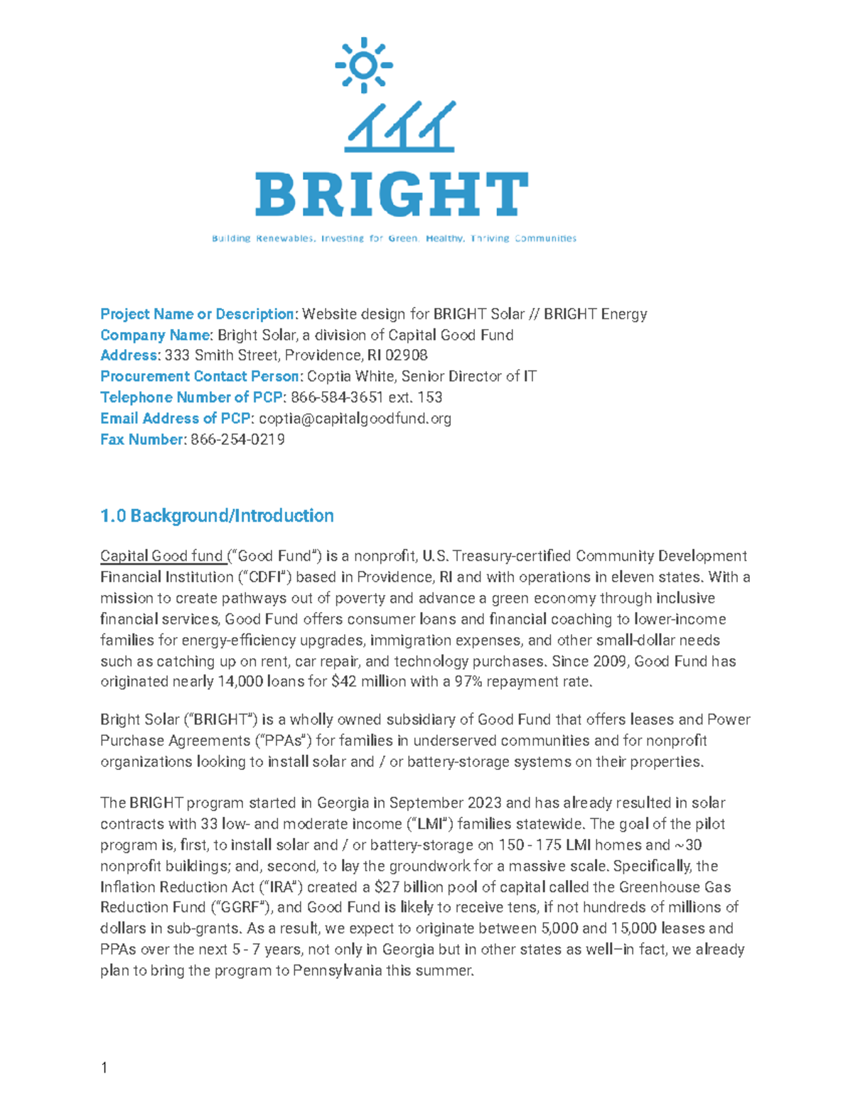 Bright Solar -RFP - Find the notes - Project Name or Description ...