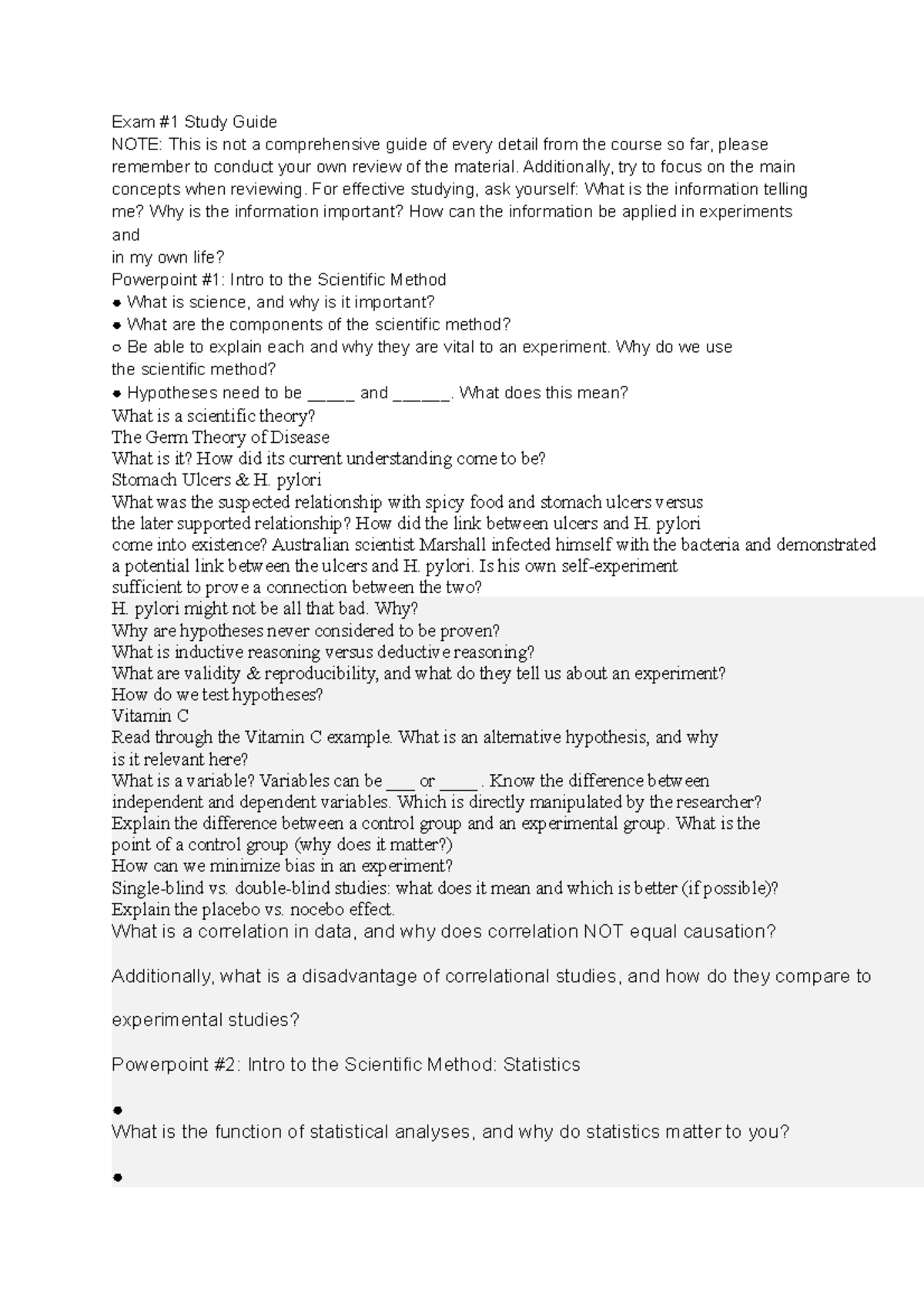 Exam #1 Study Guide - coursework - Exam #1 Study Guide NOTE: This is ...