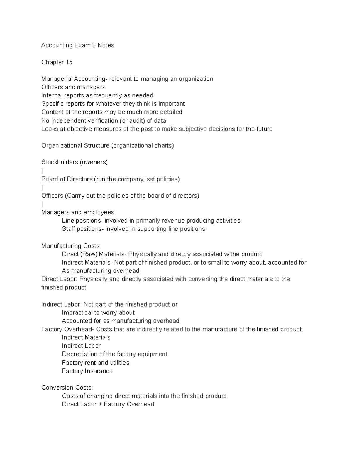 Accounting Exam 3 Notes - Accounting Exam 3 Notes Chapter 15 Managerial ...