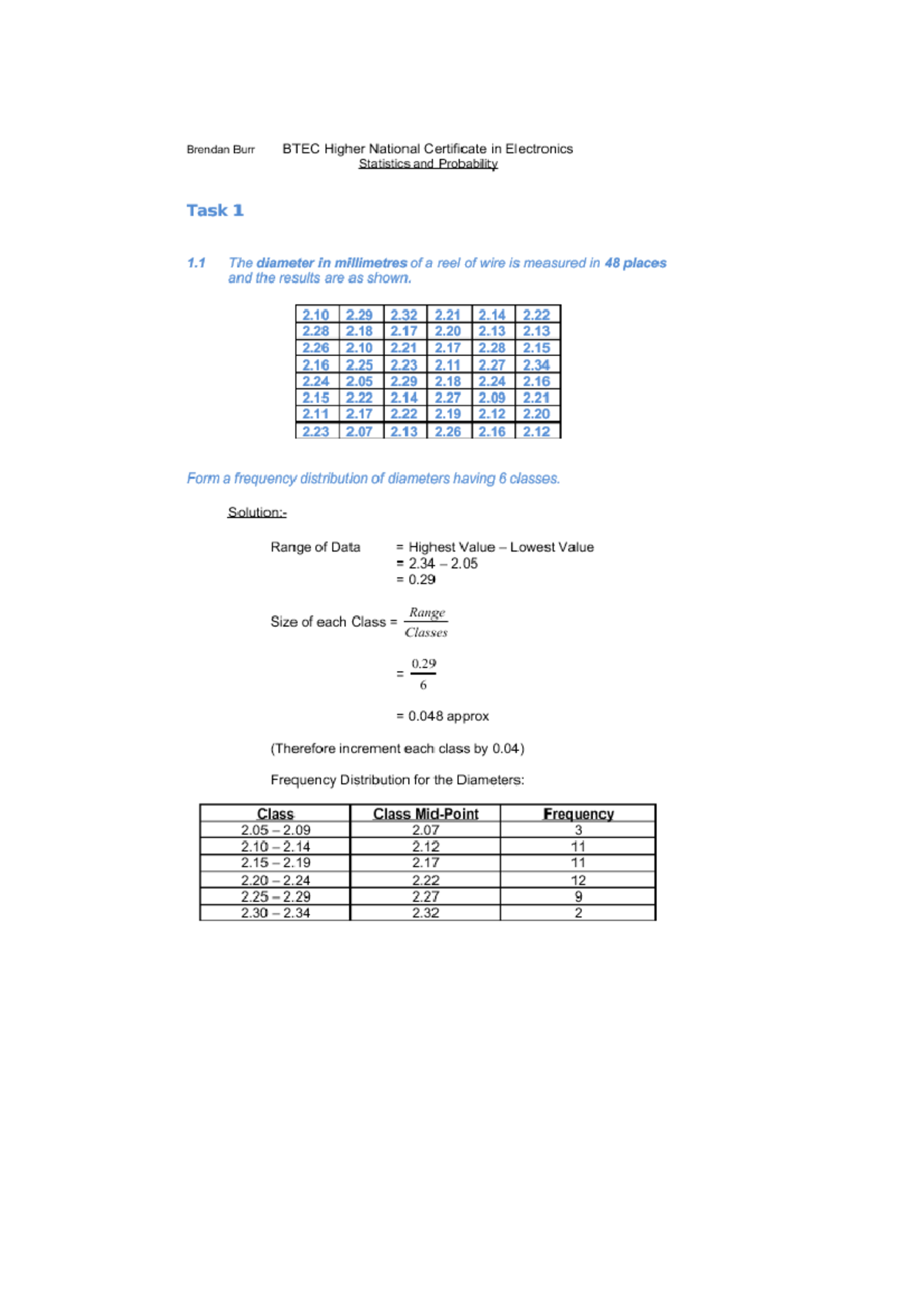 Statistics HNC Assignment example - Studocu
