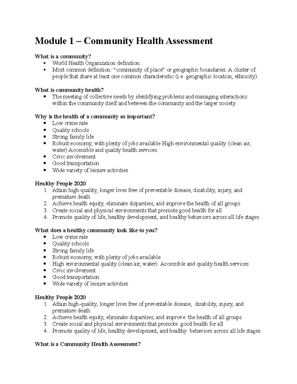 Pharmacology Exam 1 Notes - Module 1 – Community Health Assessment What ...
