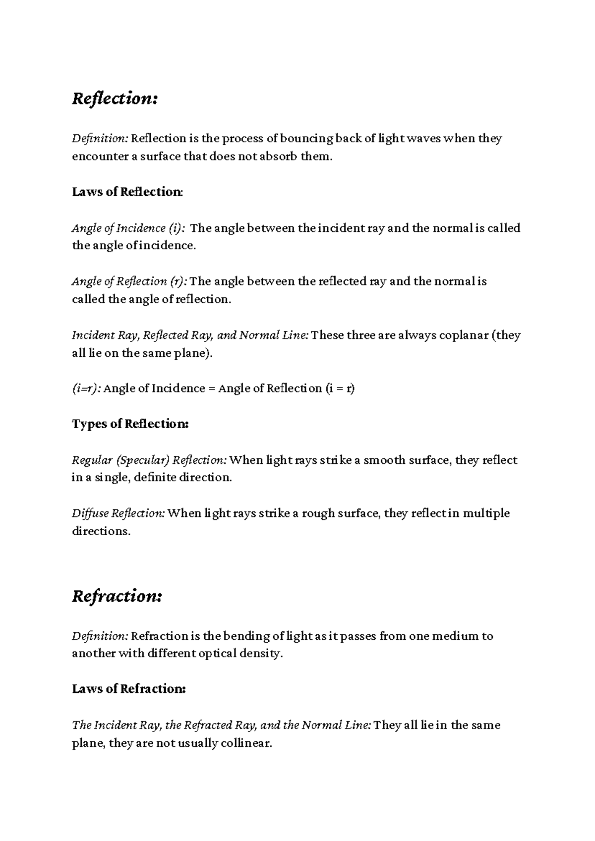 Study Notes - Google Docs - Reection: Denition: Reection is the process ...