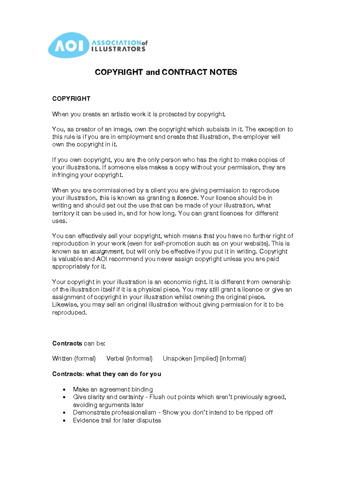 Masterclass Notes for AOI masterclass - COPYRIGHT and CONTRACT NOTES ...