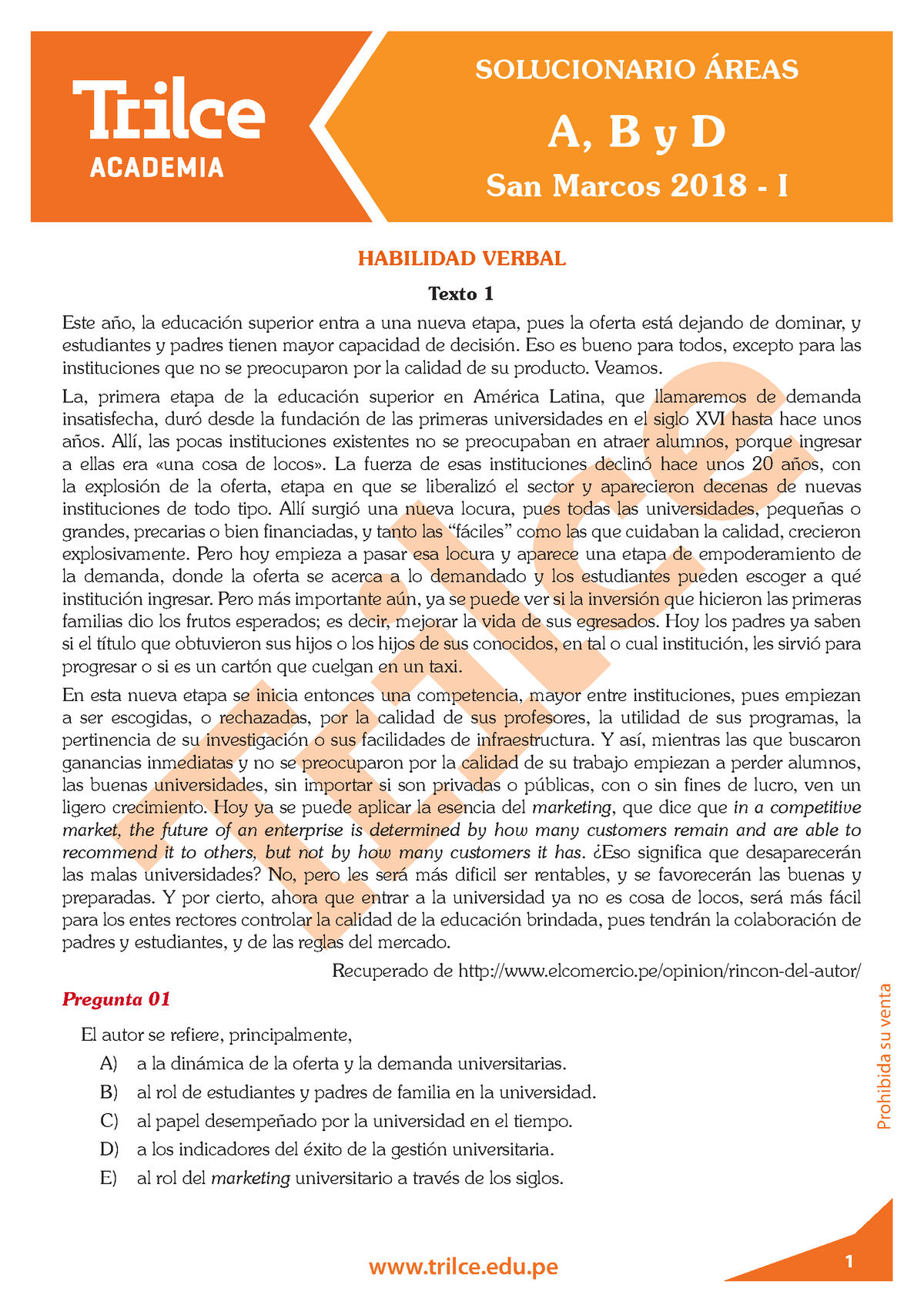 A-B-D 2018-I - EXAMEN RESUELTO - SOLUCIONARIO ÁREAS A, B Y D San Marcos ...